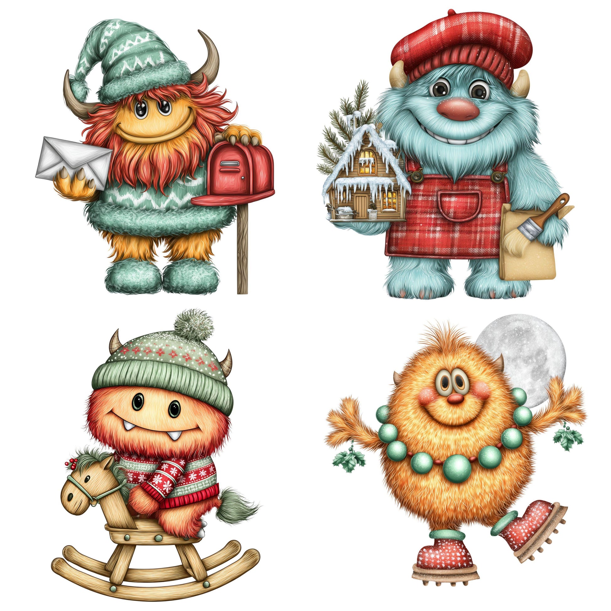 UV DTF Sticker prints. Christmas Monster bundle of 4 decals, permanent sticker.#7331