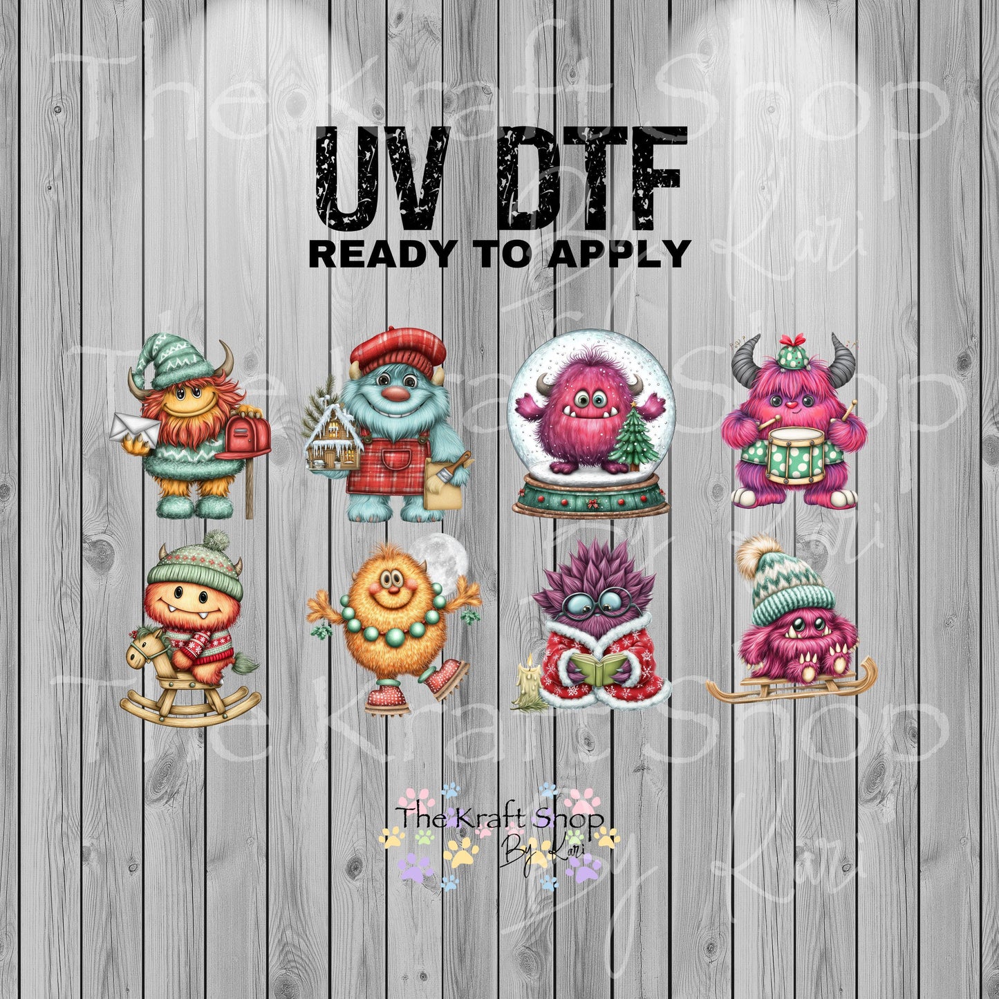UV DTF Sticker prints. Christmas Monster bundle of 4 decals, permanent sticker.#7331