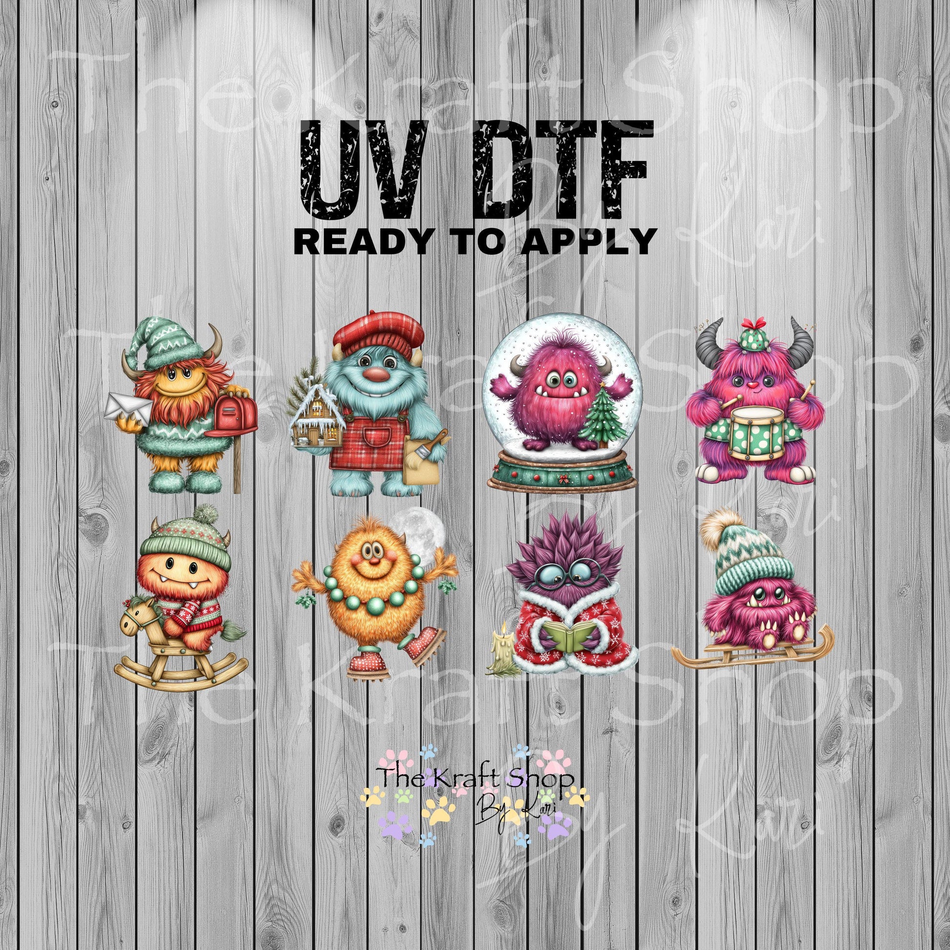 UV DTF Sticker prints. Christmas Monster bundle of 4 decals, permanent sticker.#7331