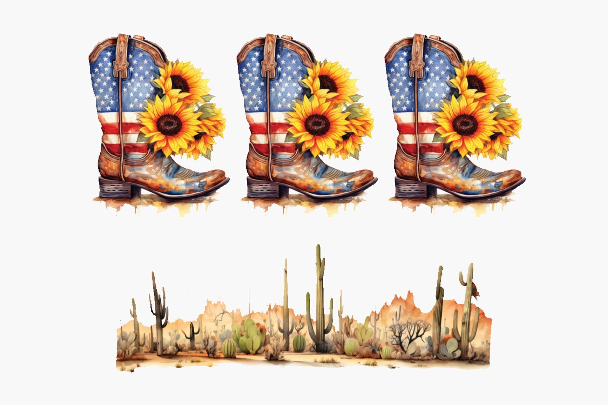 UV DTF 40 oz ready to apply Country Patriotic Boots with sunflowers. Permanent sticker. UV wrap quencher #3162