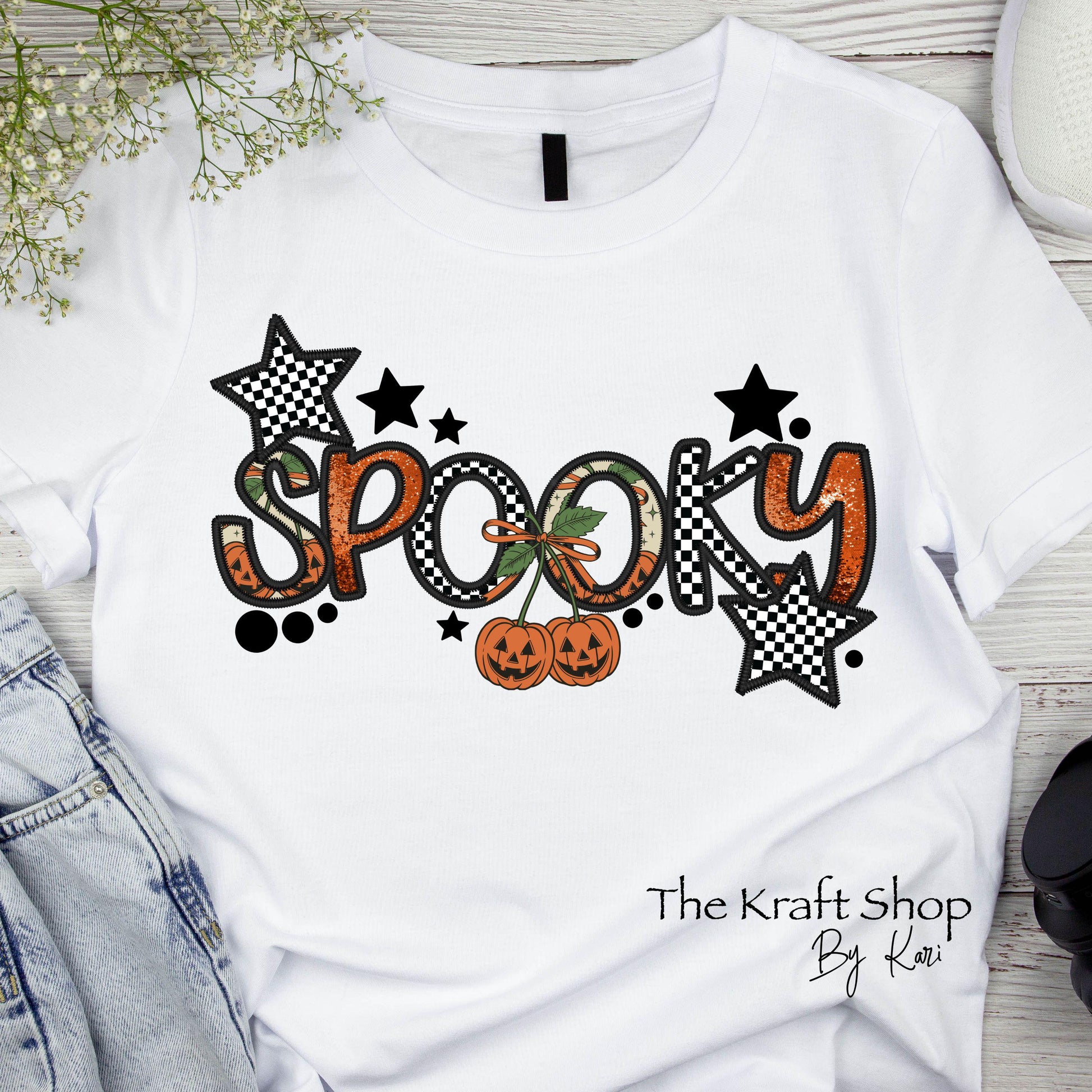 DTF ready to press transfer Spooky faux embroidery shirt decal Direct to film #11489