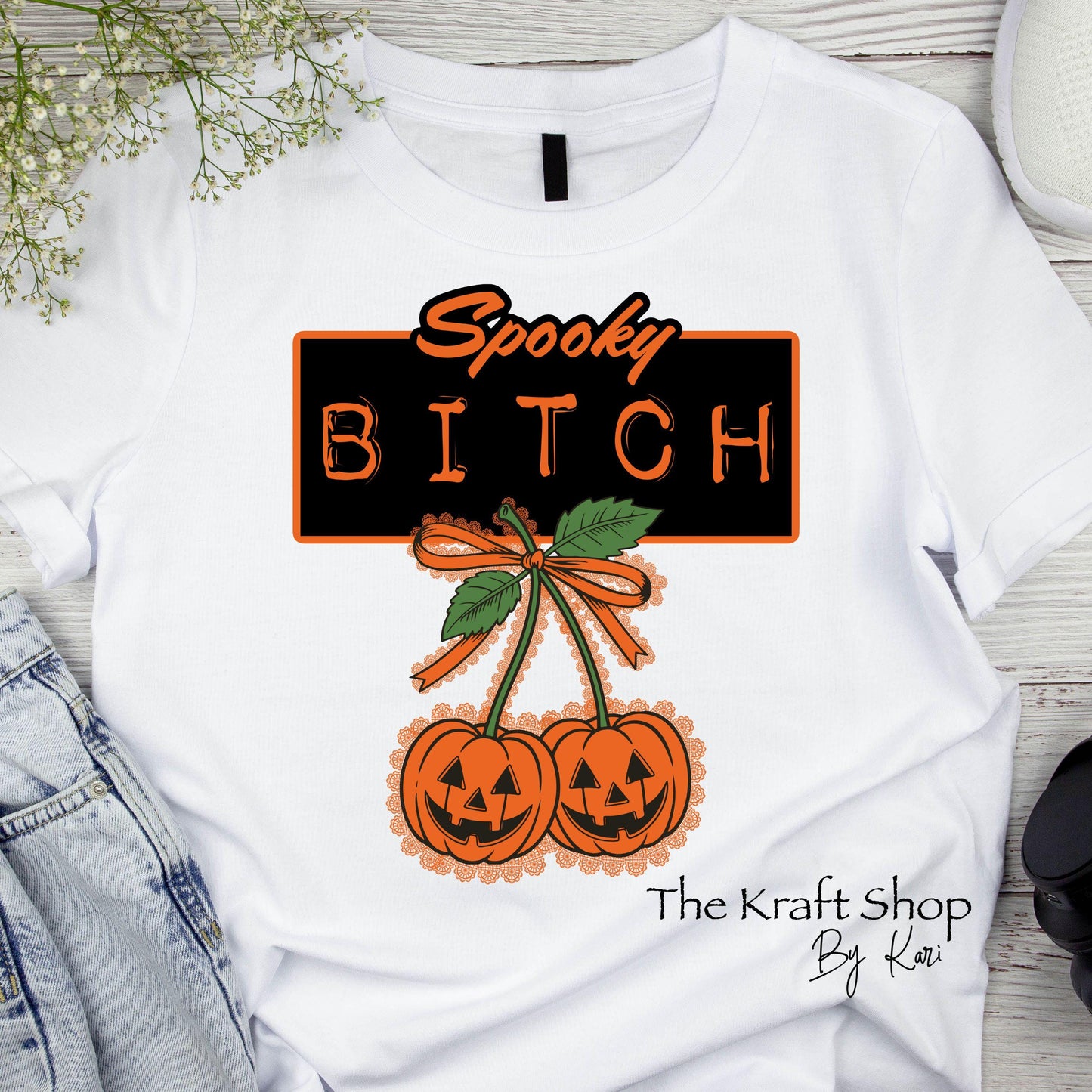 DTF ready to press transfer Spooky faux embroidery shirt decal Direct to film #11490