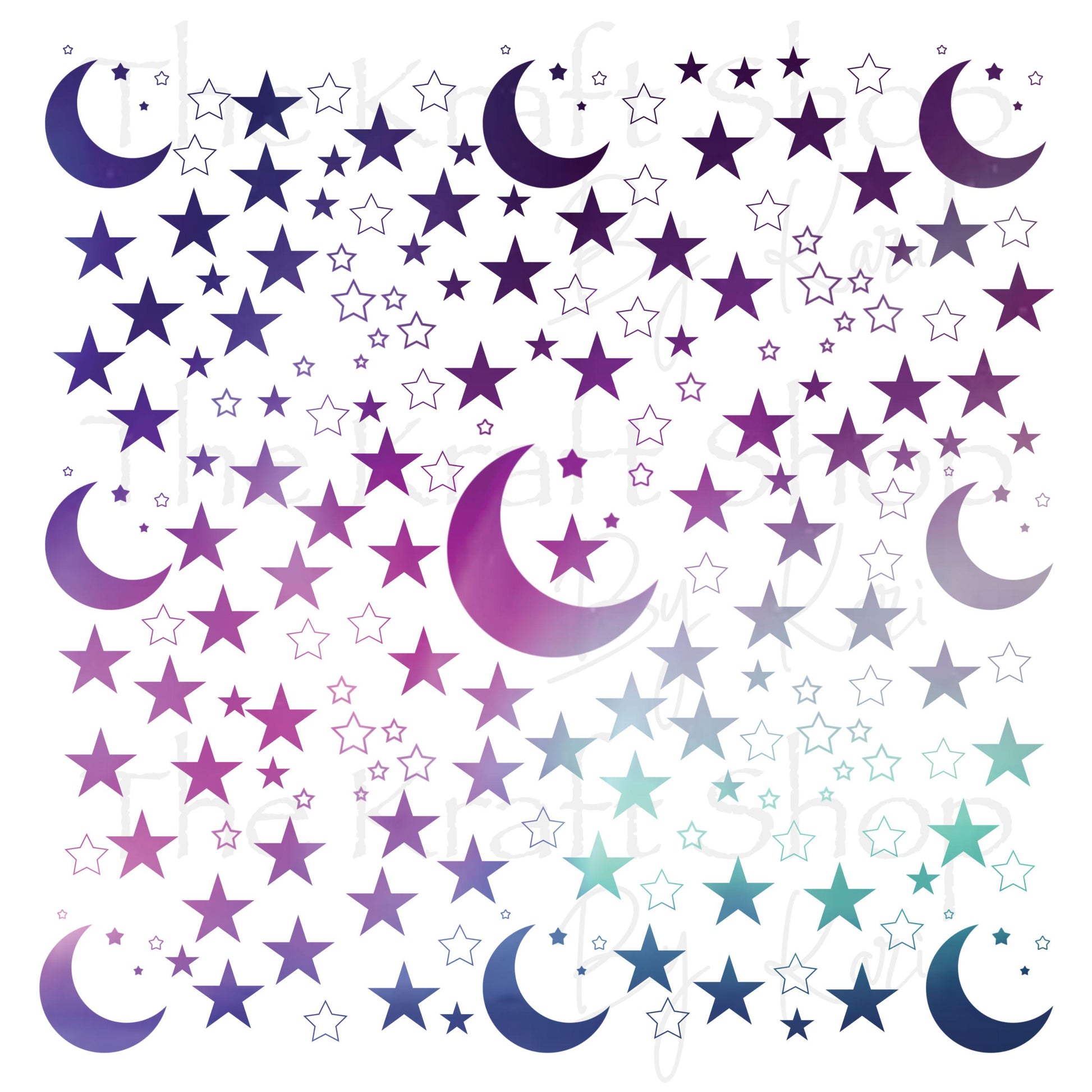 UV DTF Sticker print. Ombre moon stars element sheet of decals, tumbler decal, permanent sticker. #10281