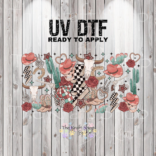 UV DTF Sticker print. Retro western glass can wrap decal, tumbler decal, permanent sticker. UV wrap for glass can tumbler. #5359