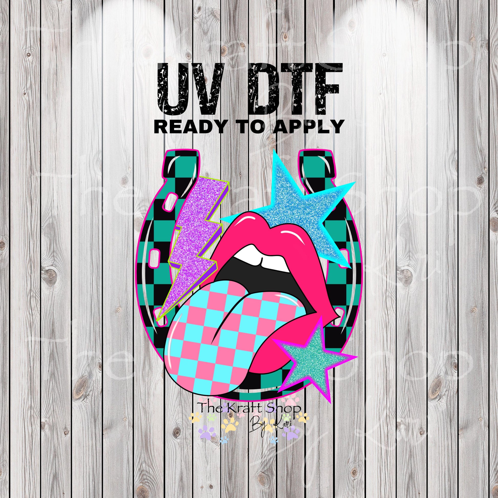 UV DTF Sticker print. Checkered horseshoe lips decal, tumbler decal, permanent sticker. #10299
