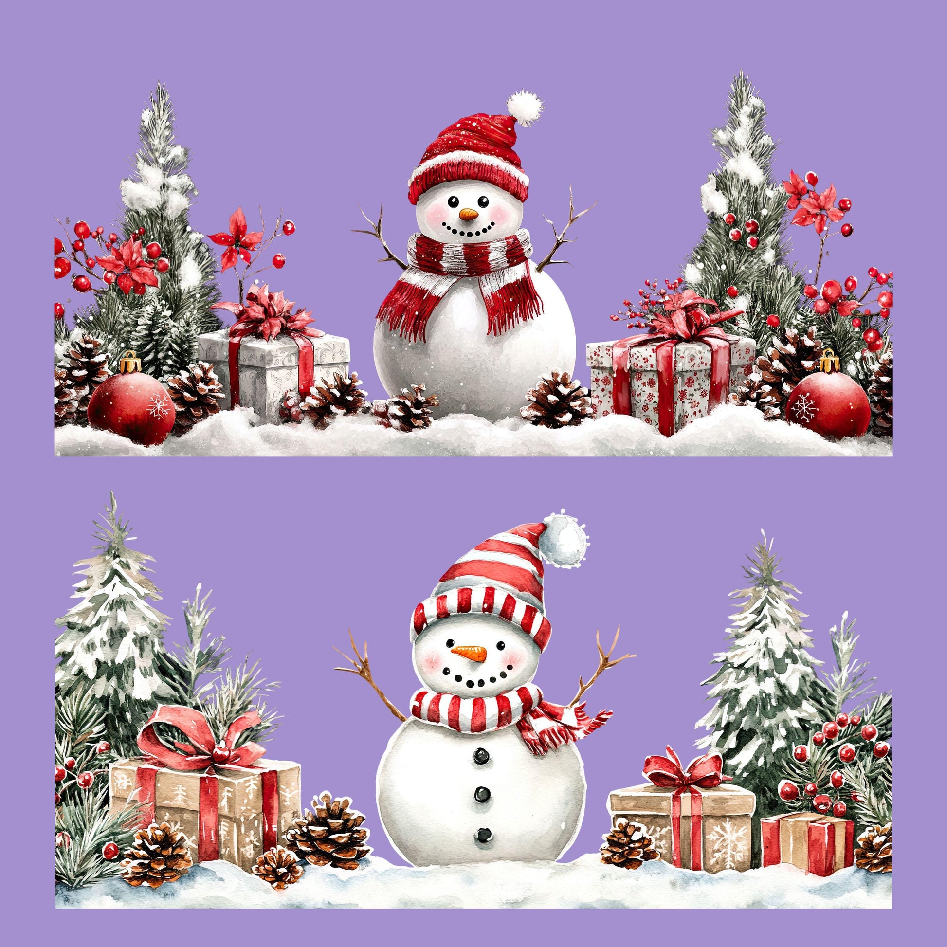 UV DTF Sticker print. Snowman Christmas 2 pk for glass can wrap decal, tumbler decal, permanent sticker. #5378
