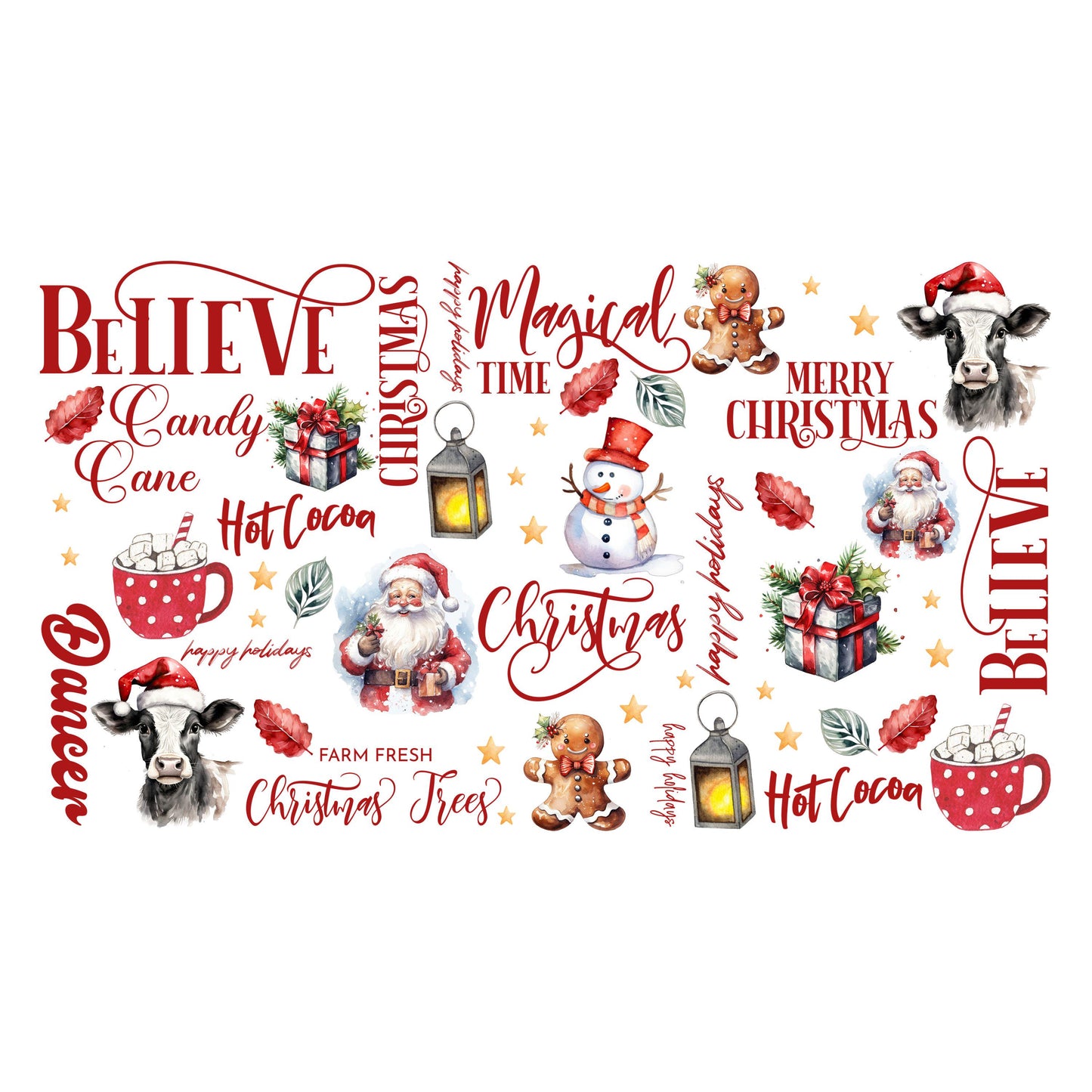 UV DTF Sticker print. Christmas sayings wrap for glass can wrap decal, tumbler decal, permanent sticker. #5381