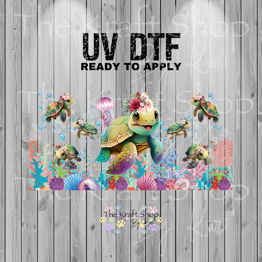 UV DTF Sticker print. Turtle and coral glass can wrap decal, tumbler decal, permanent sticker. #5386