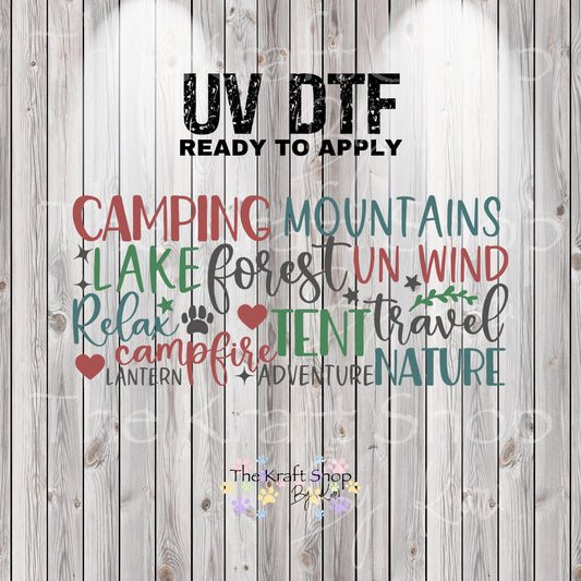 UV DTF Sticker print. Camping unwind travel nature glass can wrap decal, tumbler decal, permanent sticker. #5389