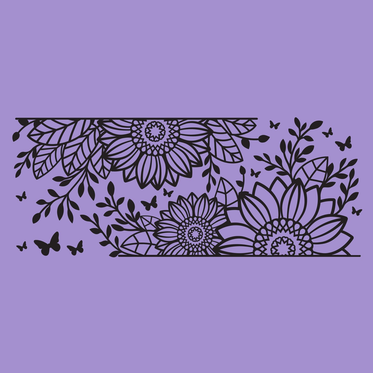 UV DTF Sticker print. Flower black line work glass can wrap decal, tumbler decal, permanent sticker. #5399