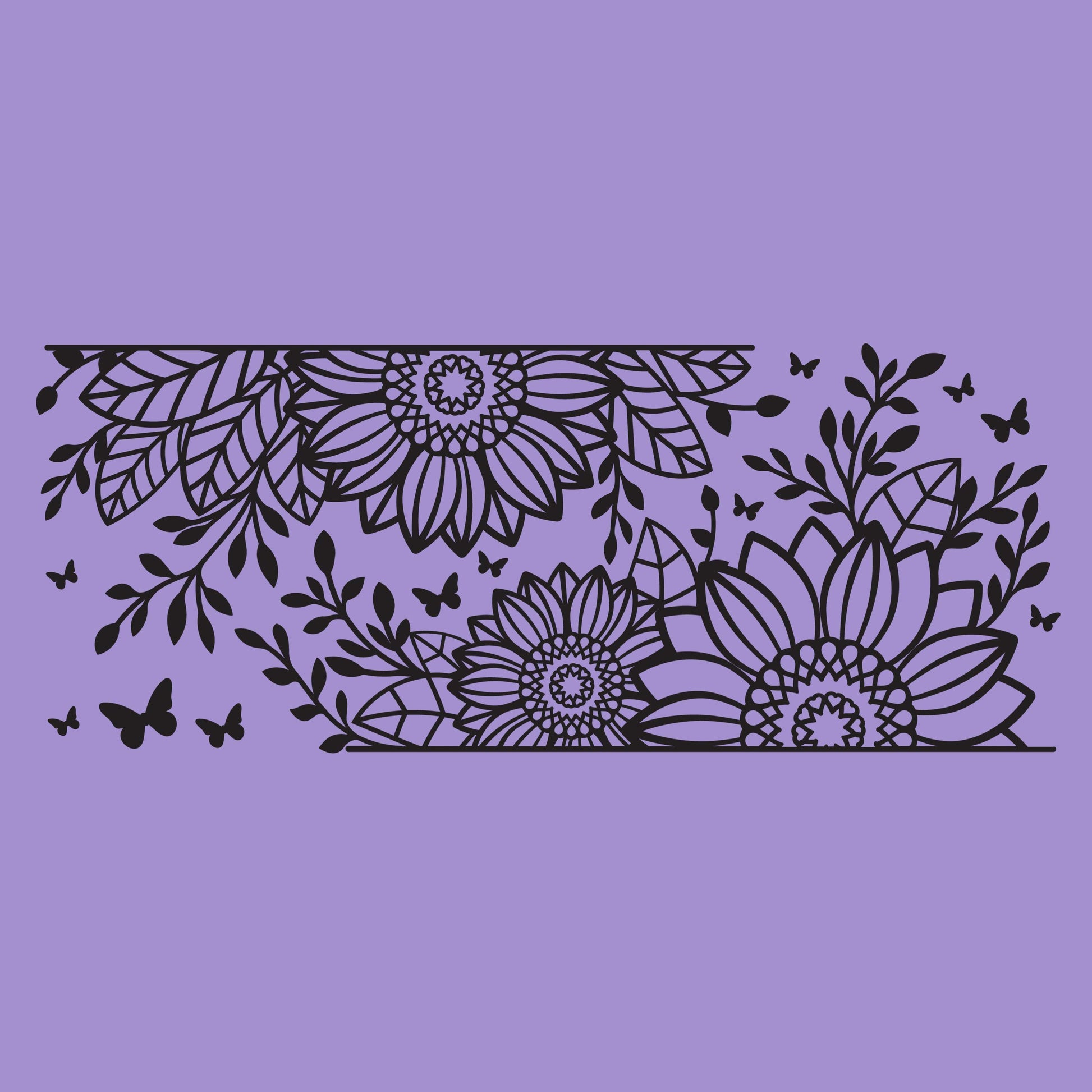 UV DTF Sticker print. Flower black line work glass can wrap decal, tumbler decal, permanent sticker. #5399
