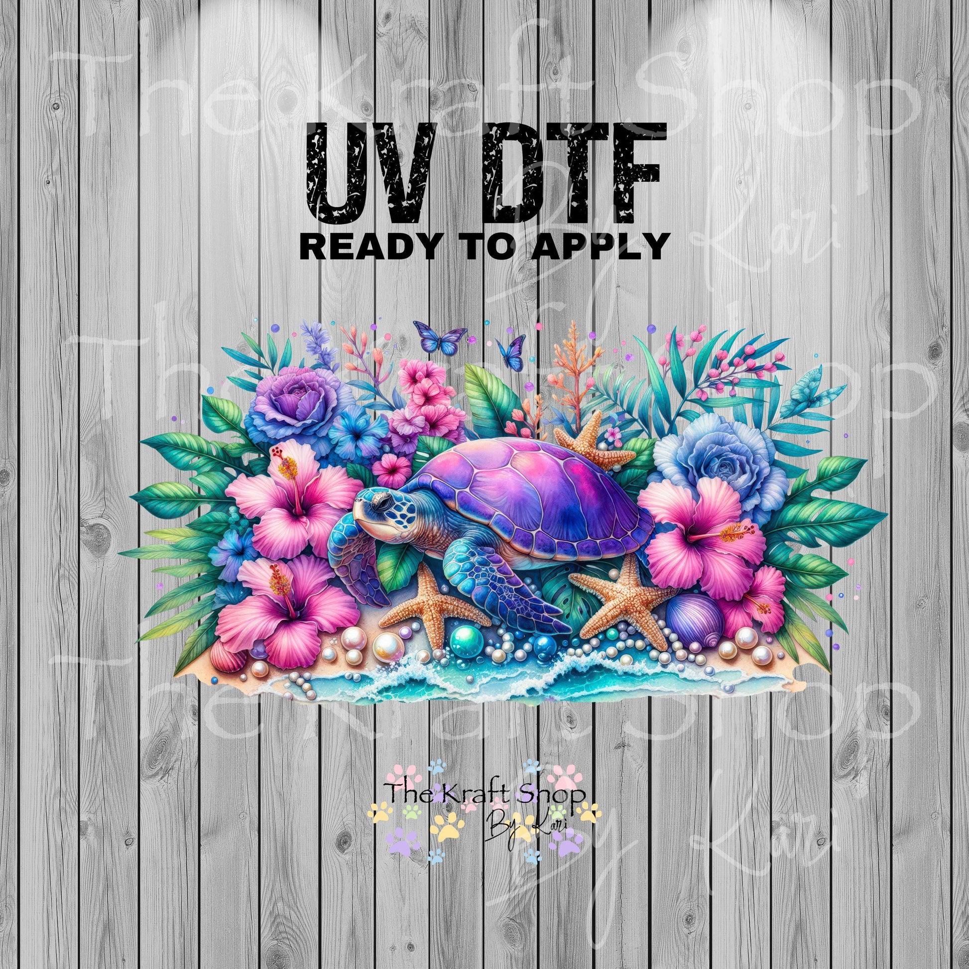 UV DTF Sticker print. Turtle shore floral glass can wrap decal, tumbler decal, permanent sticker. #5400