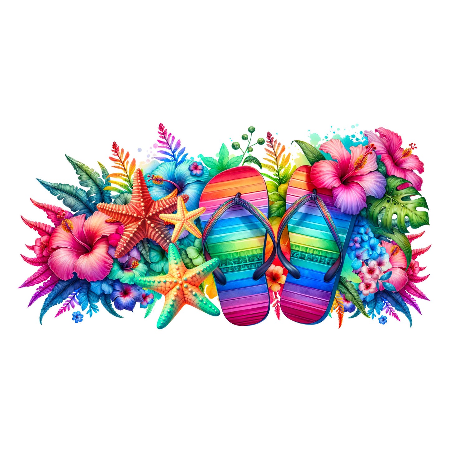 UV DTF Sticker print. Flip flops and starfish glass can wrap decal, tumbler decal, permanent sticker. #5403