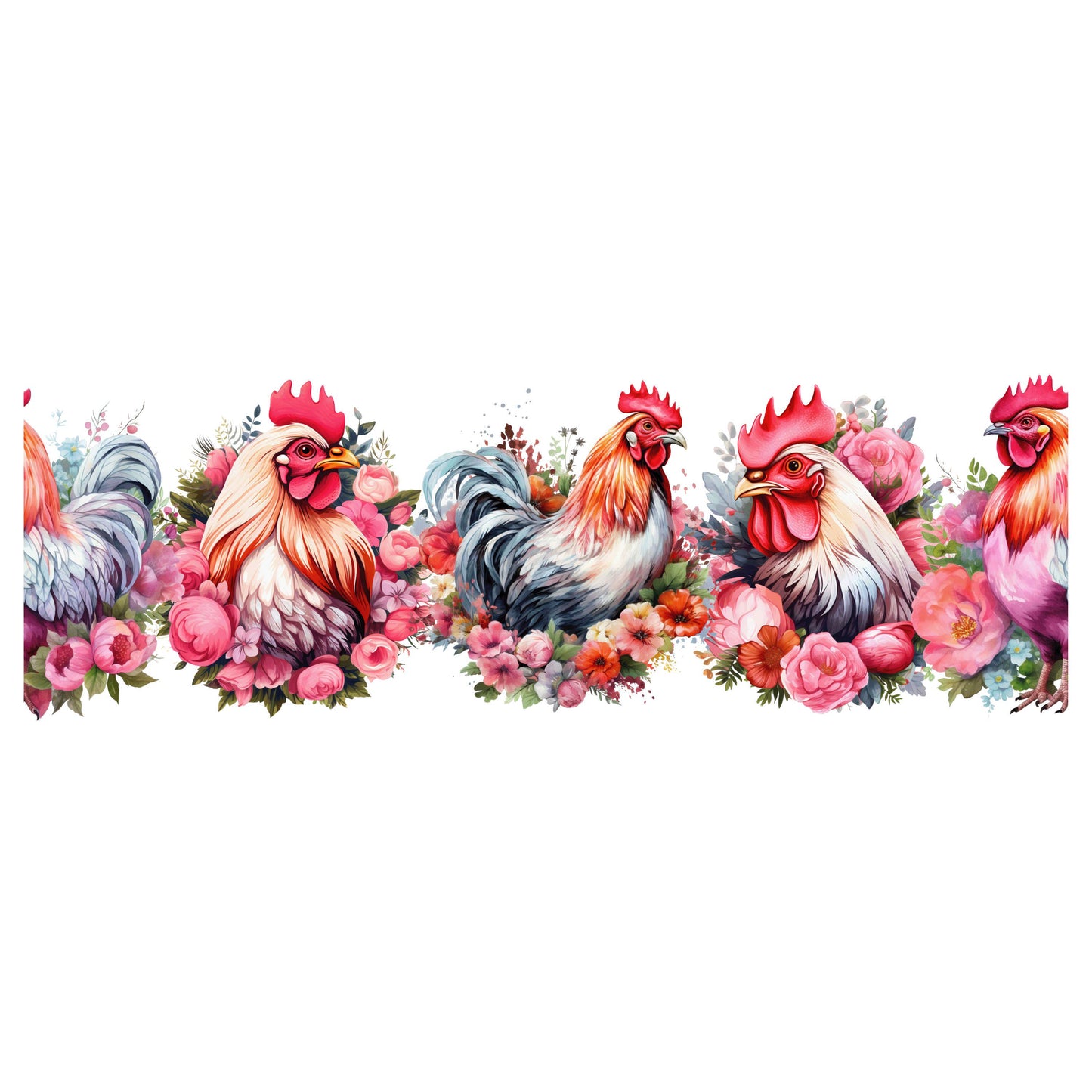UV DTF Sticker print. Floral roosters glass can wrap decal, tumbler decal, permanent sticker. #5407