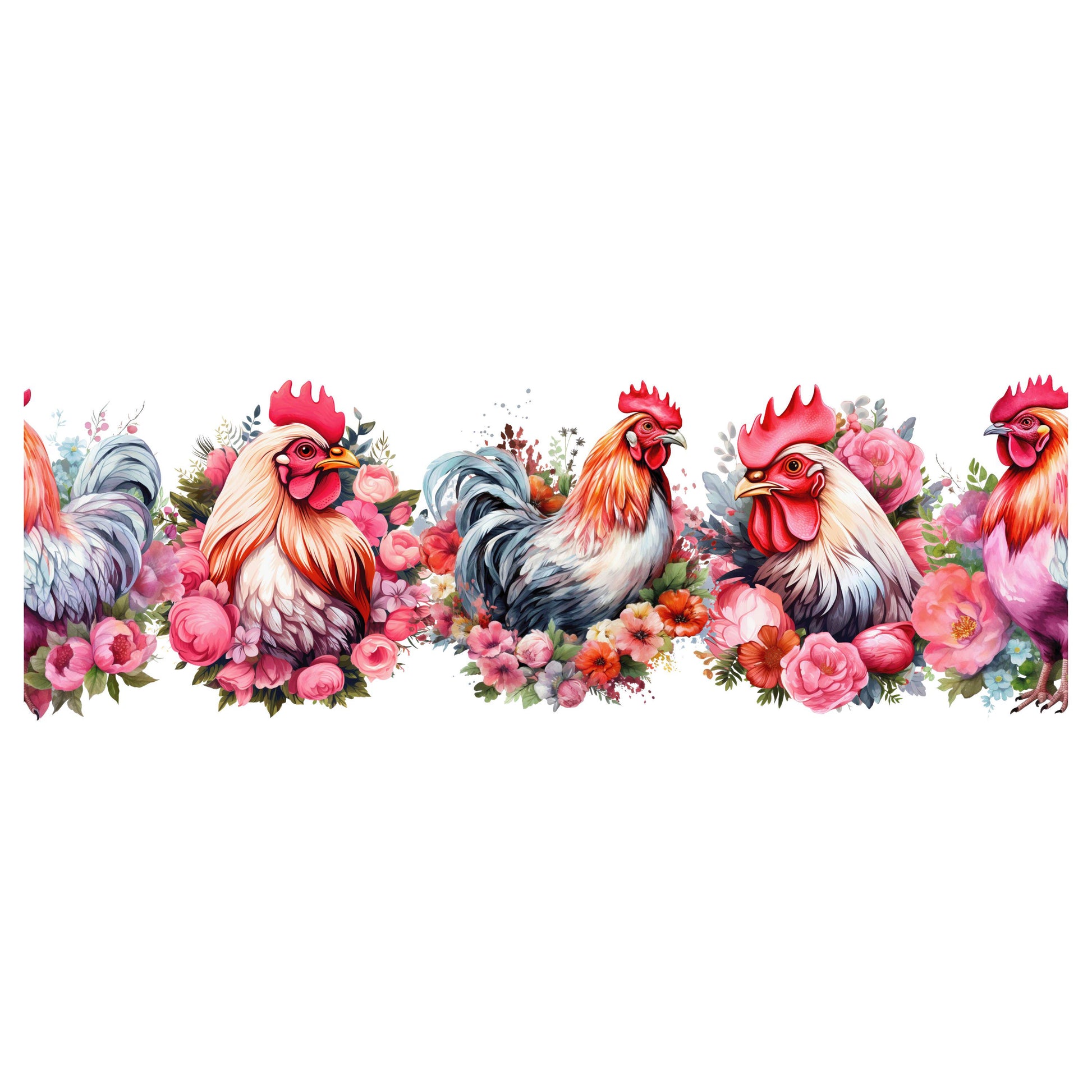 UV DTF Sticker print. Floral roosters glass can wrap decal, tumbler decal, permanent sticker. #5407