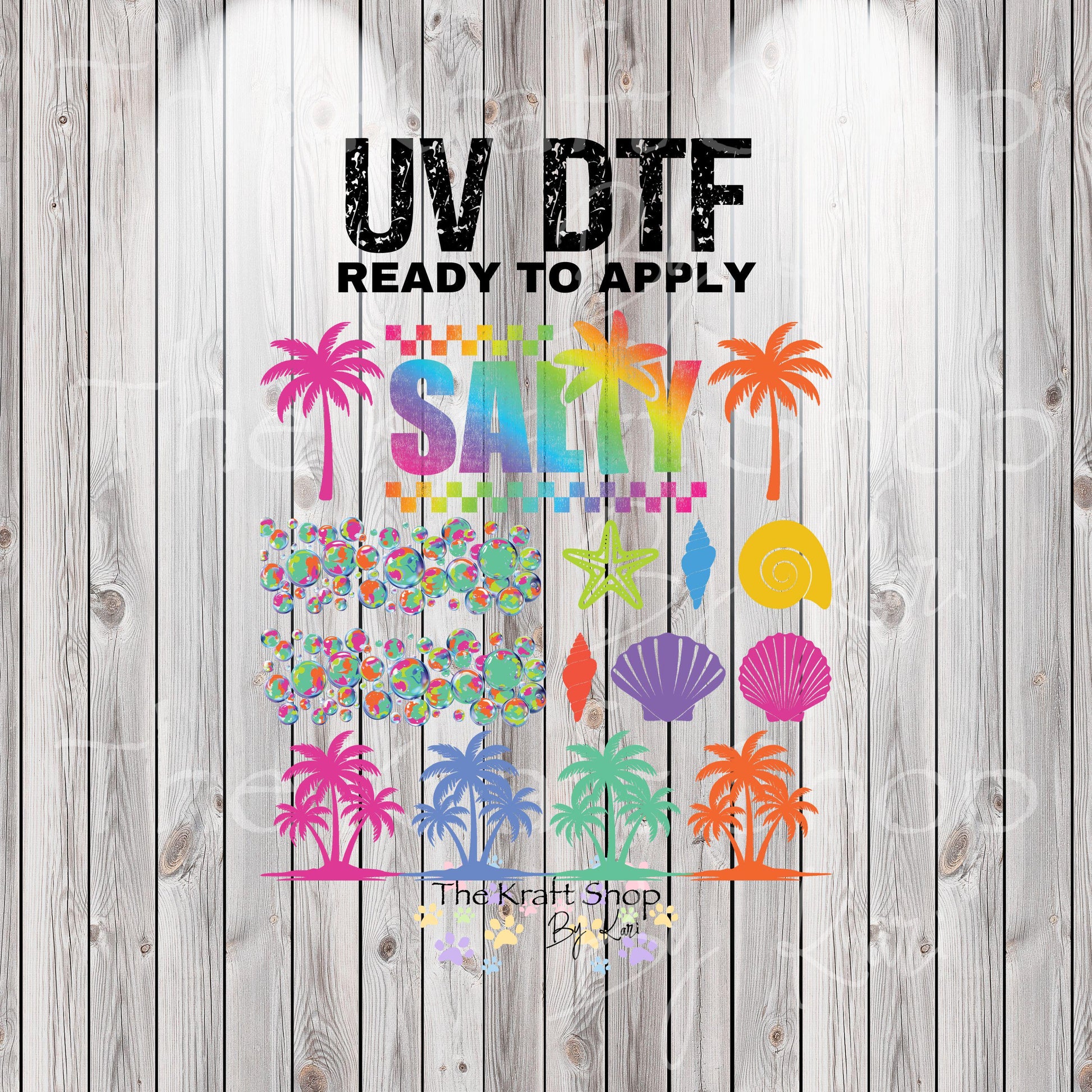 UV DTF Sticker print. Salty element bundle of decals rainbow ombre palm trees, mixed media tumbler decal. #4554