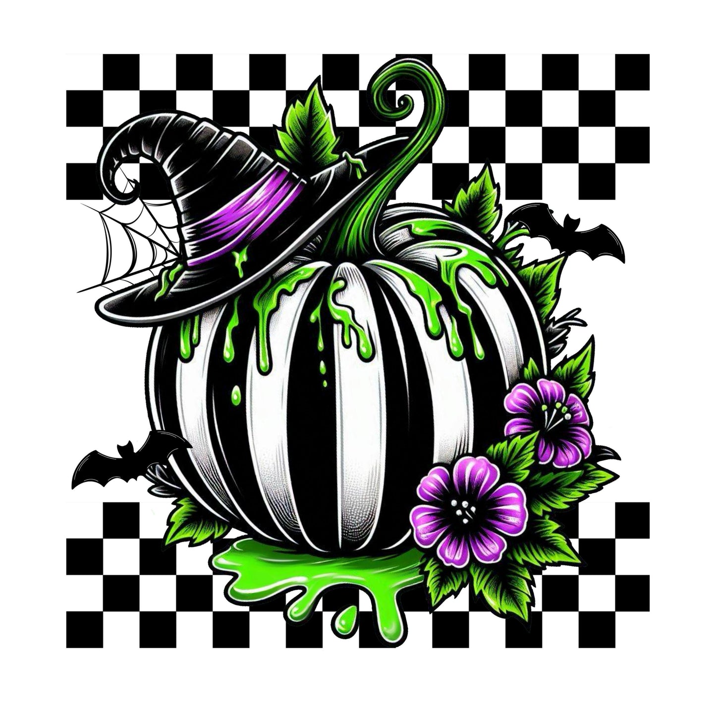 UV DTF Sticker print. Black white pumpkin with green slime permanent sticker tumbler decal #7336
