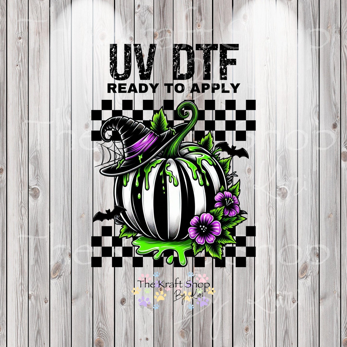 UV DTF Sticker print. Black white pumpkin with green slime permanent sticker tumbler decal #7336