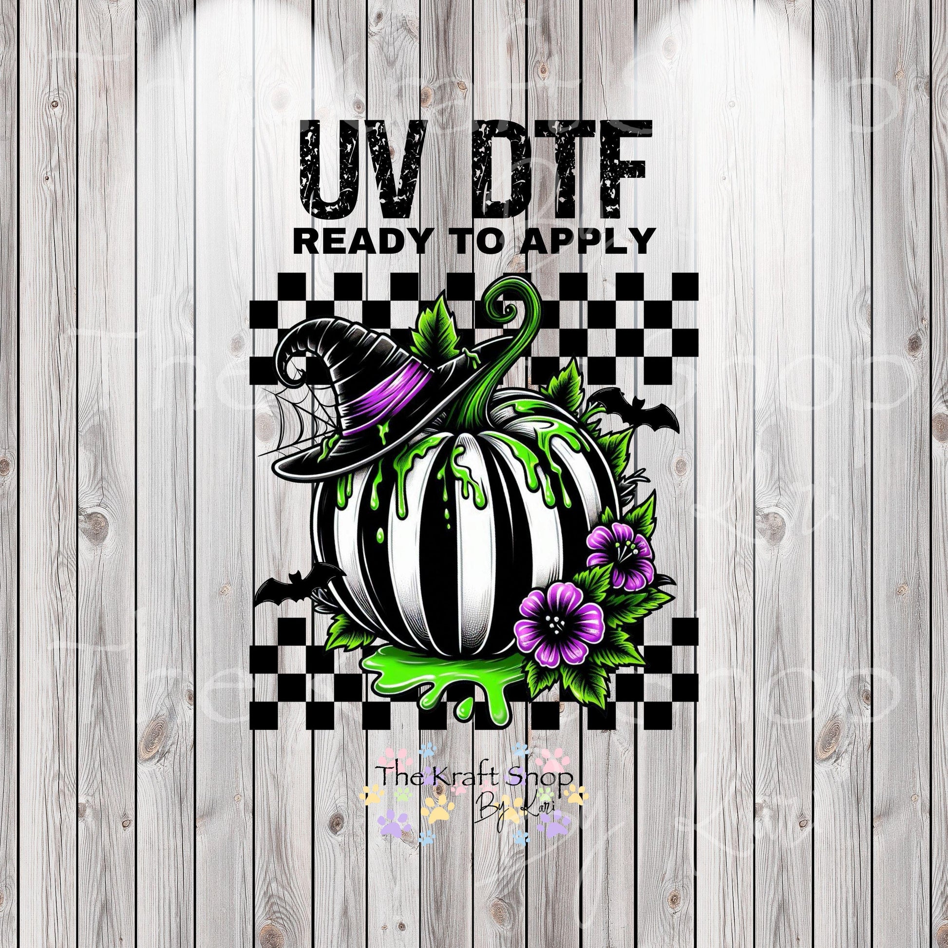 UV DTF Sticker print. Black white pumpkin with green slime permanent sticker tumbler decal #7336