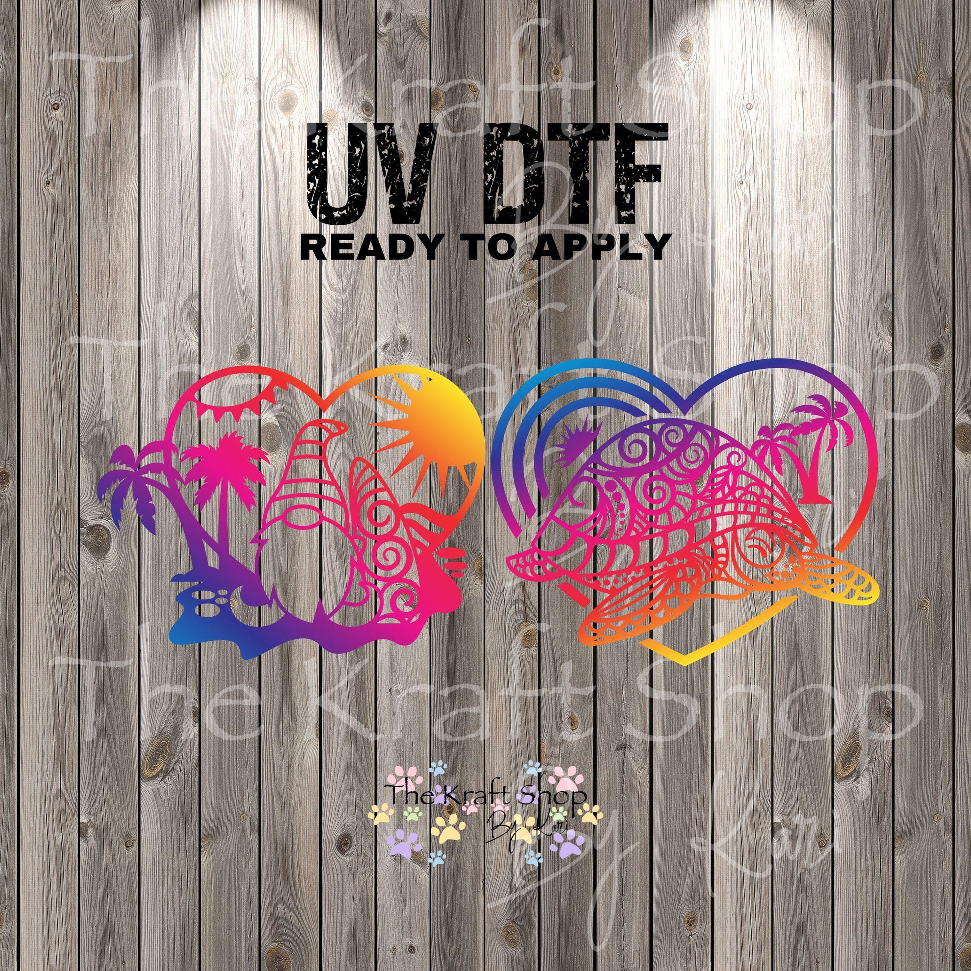 UV DTF Sticker print. Sunset pattern turtle or gnome heart permanent sticker tumbler decal #10283