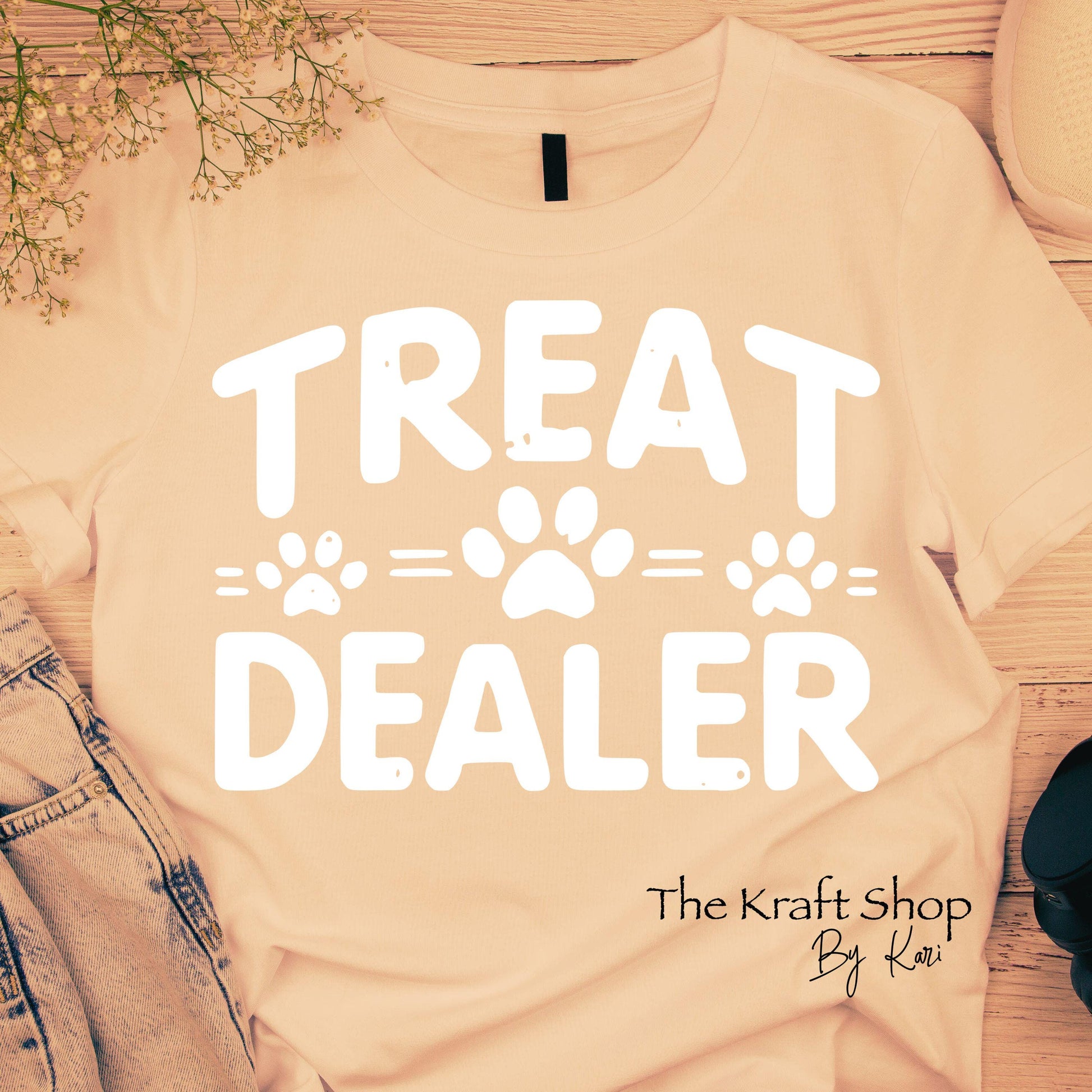 DTF ready to press transfer Treat dealer with distressed letters Direct to film heat press transfer. DTF Print #11474