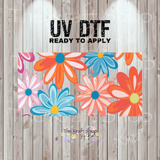 UV DTF Sticker print. Groovy flowers glass can wrap decals tumbler decal. Glass can wrap. #5345