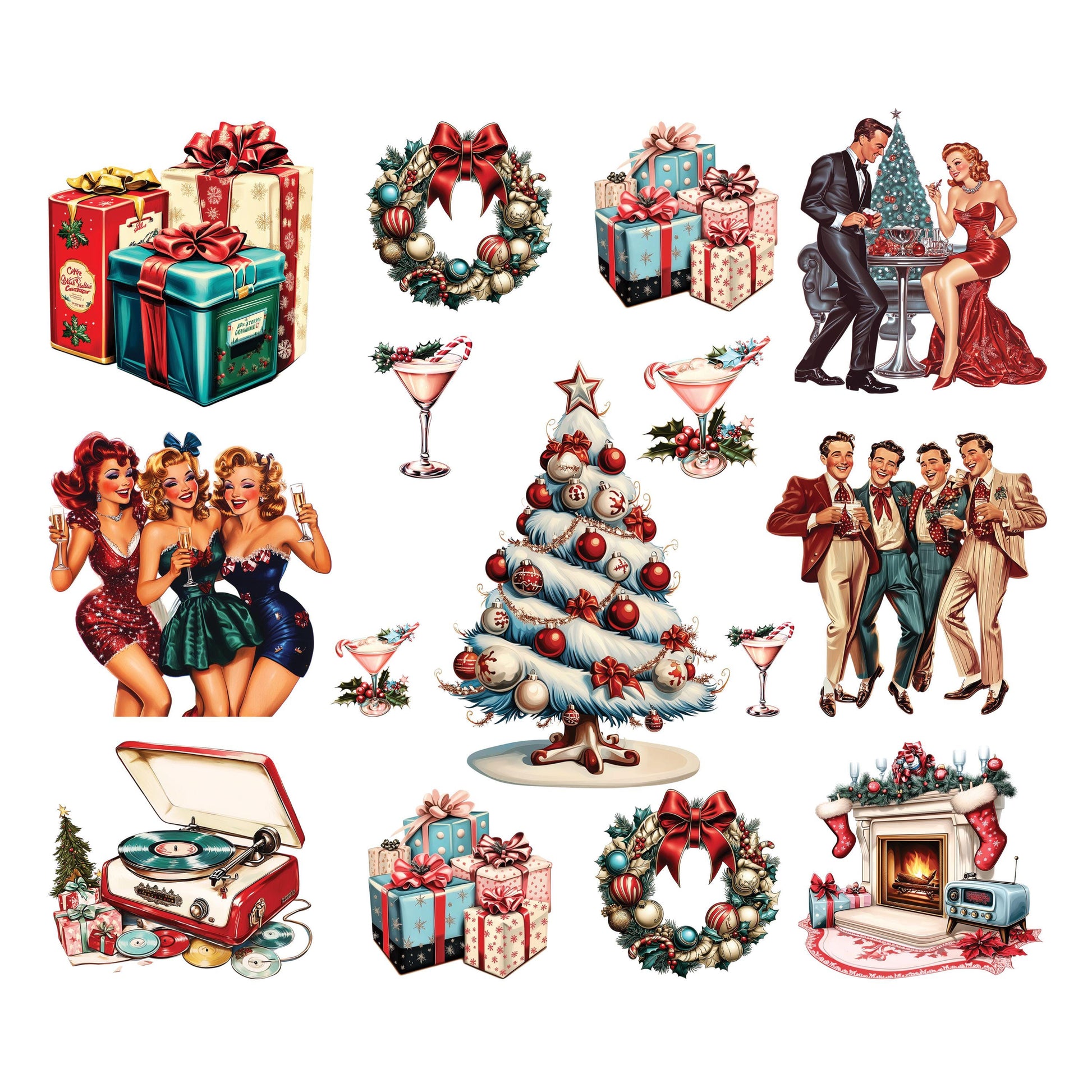 UV DTF Sticker print Vintage Christmas old fashion pictures Element sheet decal, tumbler decal #10289