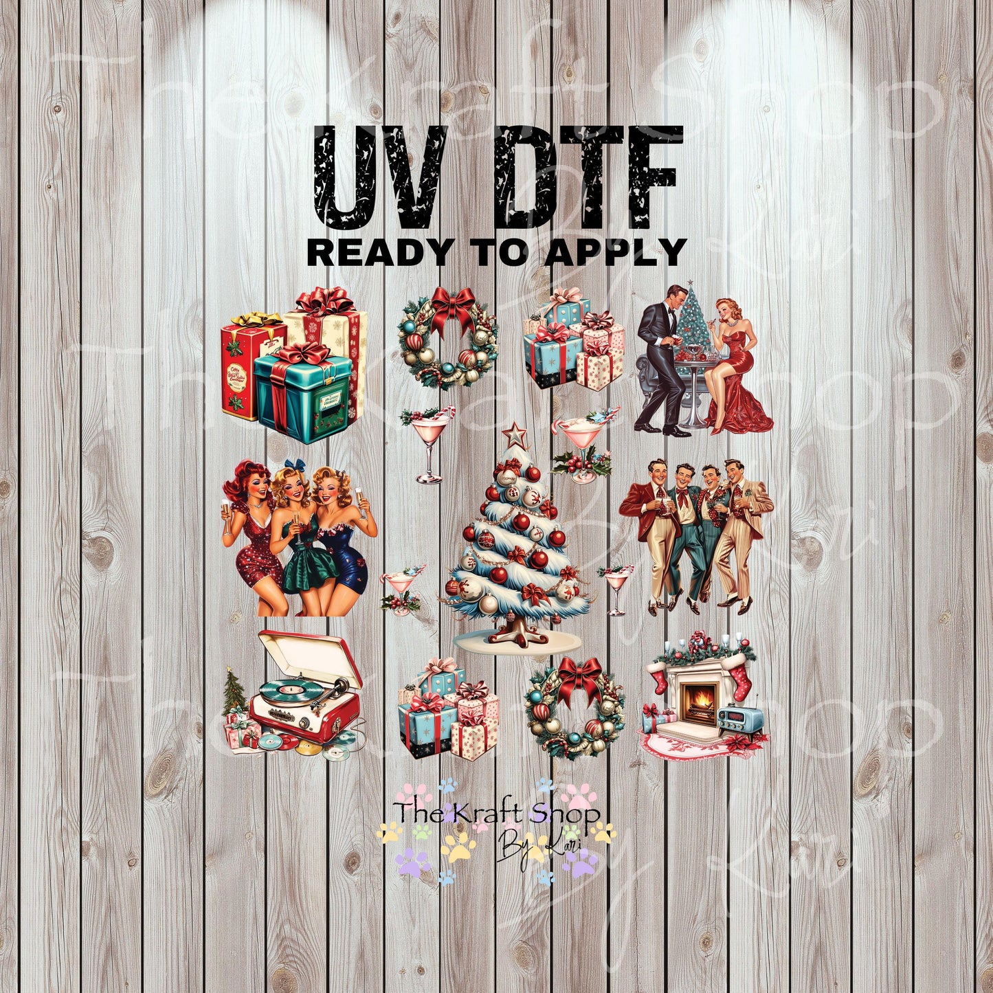 UV DTF Sticker print Vintage Christmas old fashion pictures Element sheet decal, tumbler decal #10289