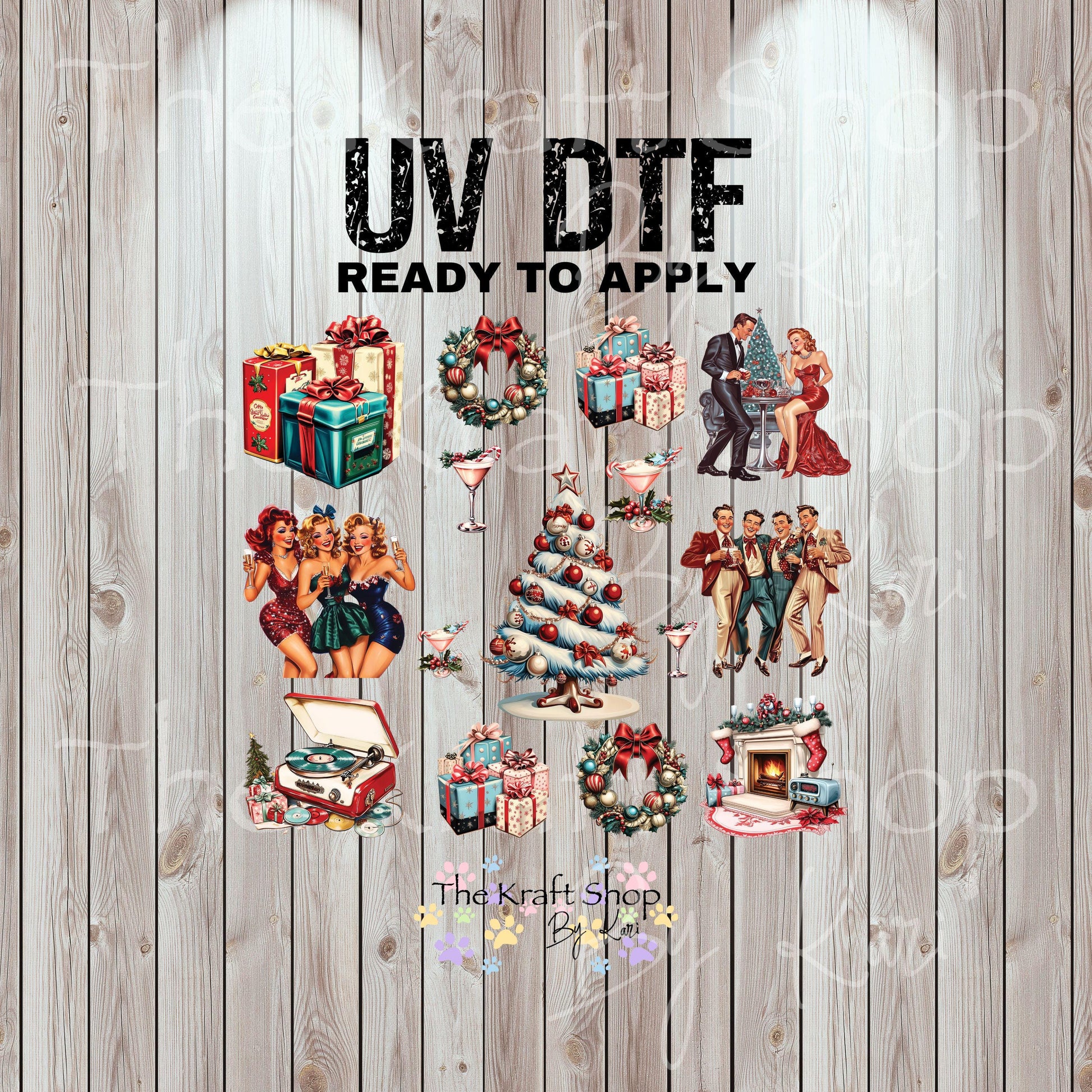 UV DTF Sticker print Vintage Christmas old fashion pictures Element sheet decal, tumbler decal #10289