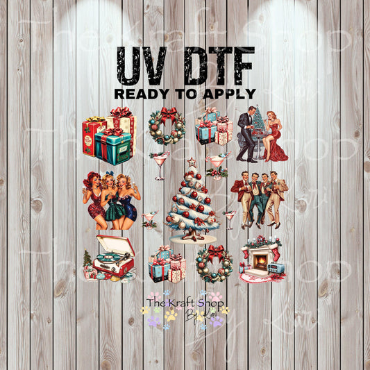 UV DTF Sticker print Vintage Christmas old fashion pictures Element sheet decal, tumbler decal #10289