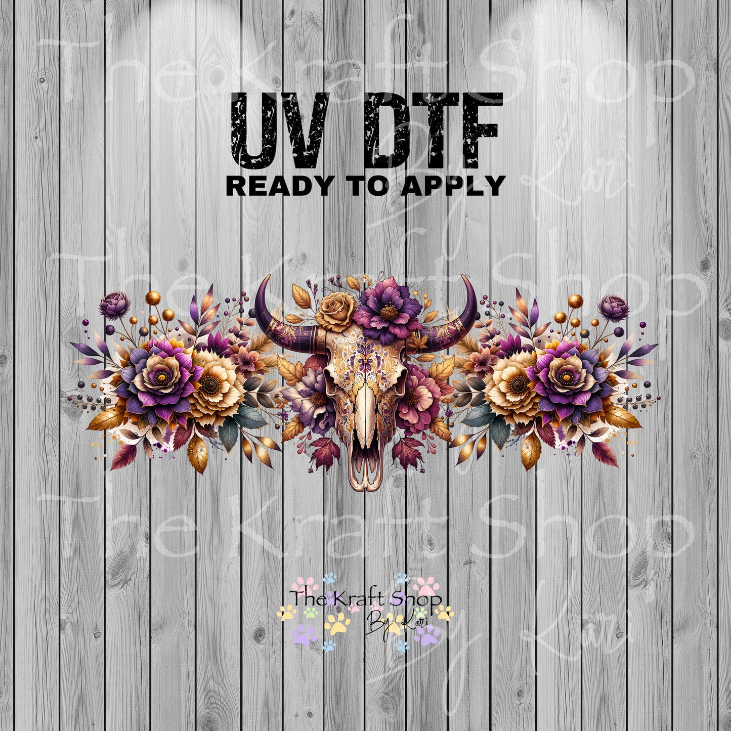 UV DTF Sticker print. Bull skull floral glass can wrap decals tumbler decal. Glass can wrap. #5349