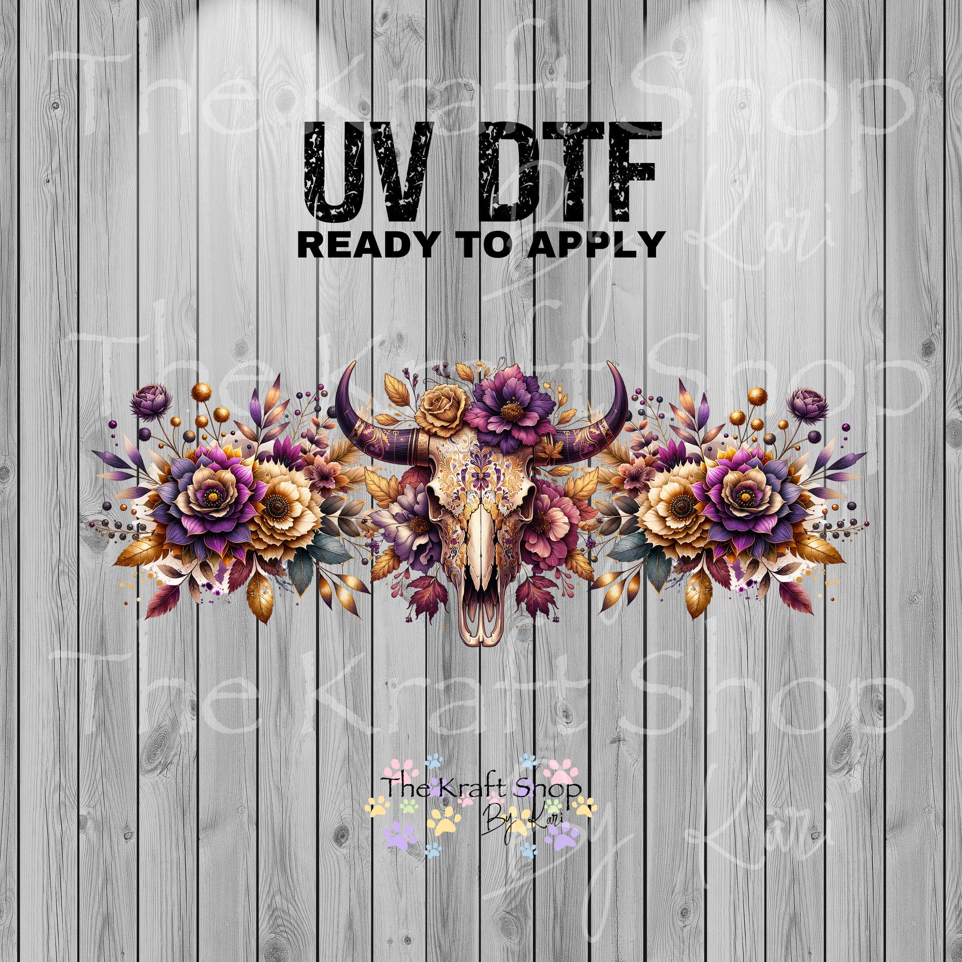 UV DTF Sticker print. Bull skull floral glass can wrap decals tumbler decal. Glass can wrap. #5349