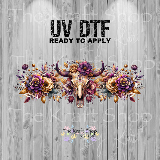 UV DTF Sticker print. Bull skull floral glass can wrap decals tumbler decal. Glass can wrap. #5349