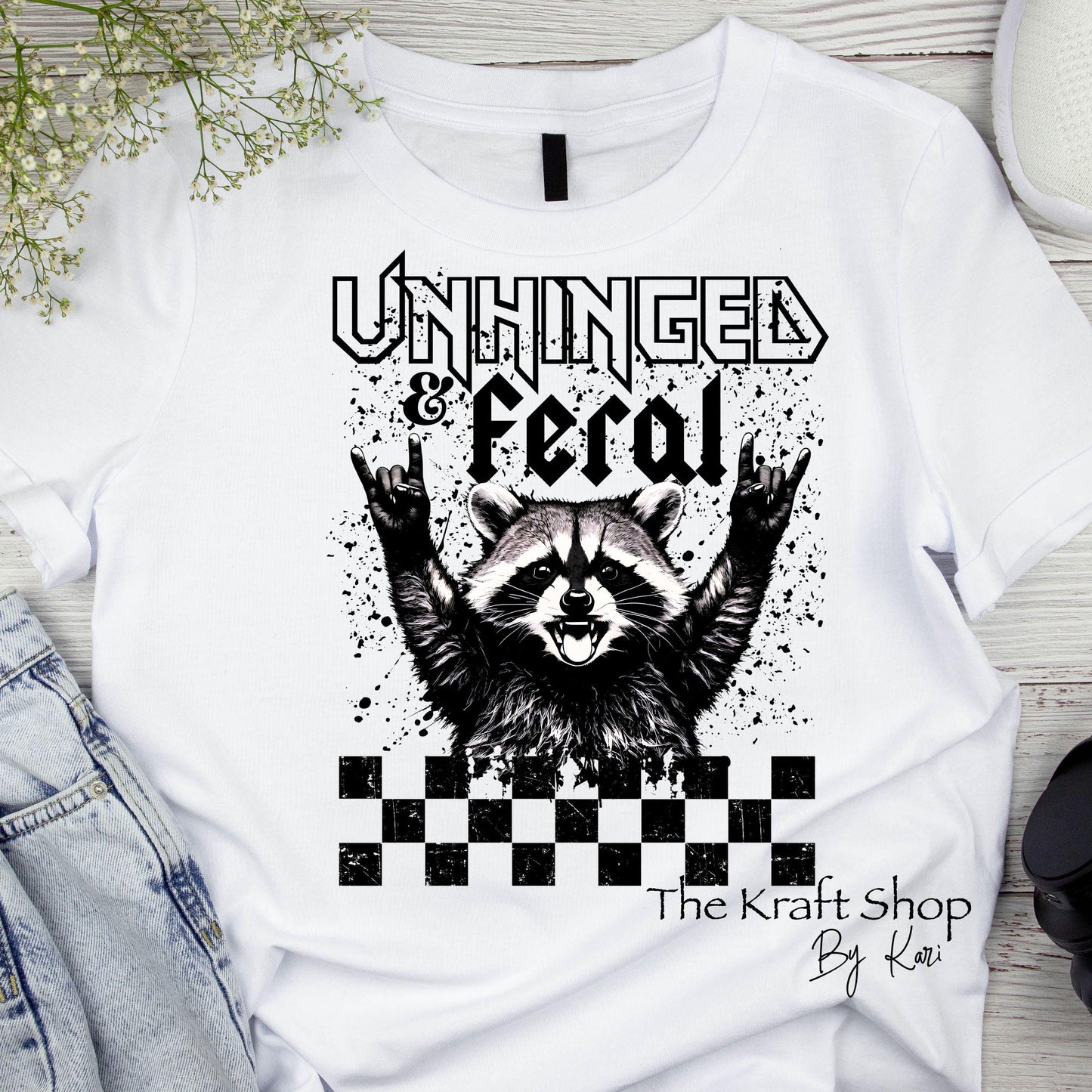 DTF ready to press transfer Unhinged and feral raccoon with peace signs shirt Direct to film heat press transfer.#11483