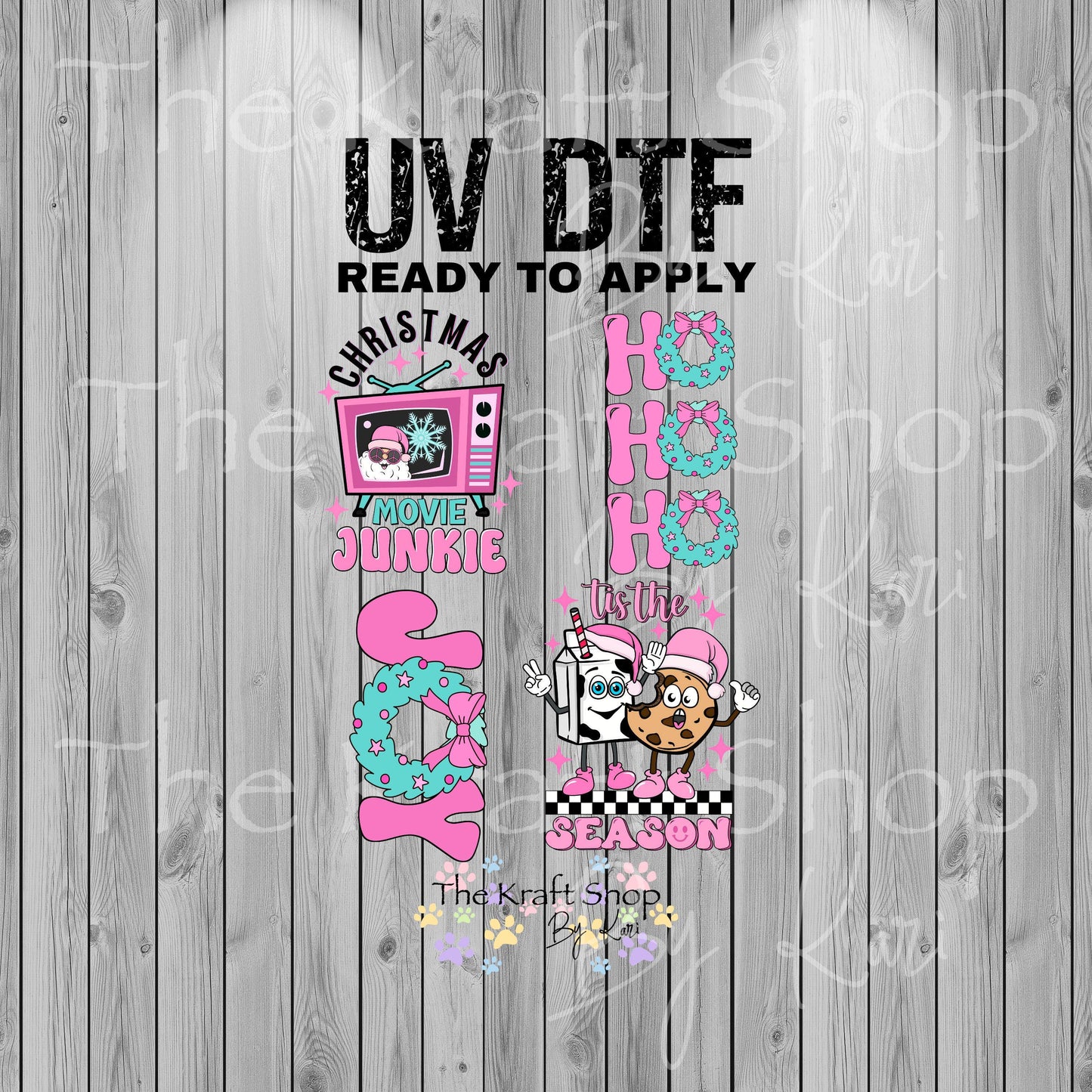 UV DTF Sticker prints. Christmas Movie Junkie bundle of 4 decals, permanent sticker.#7327
