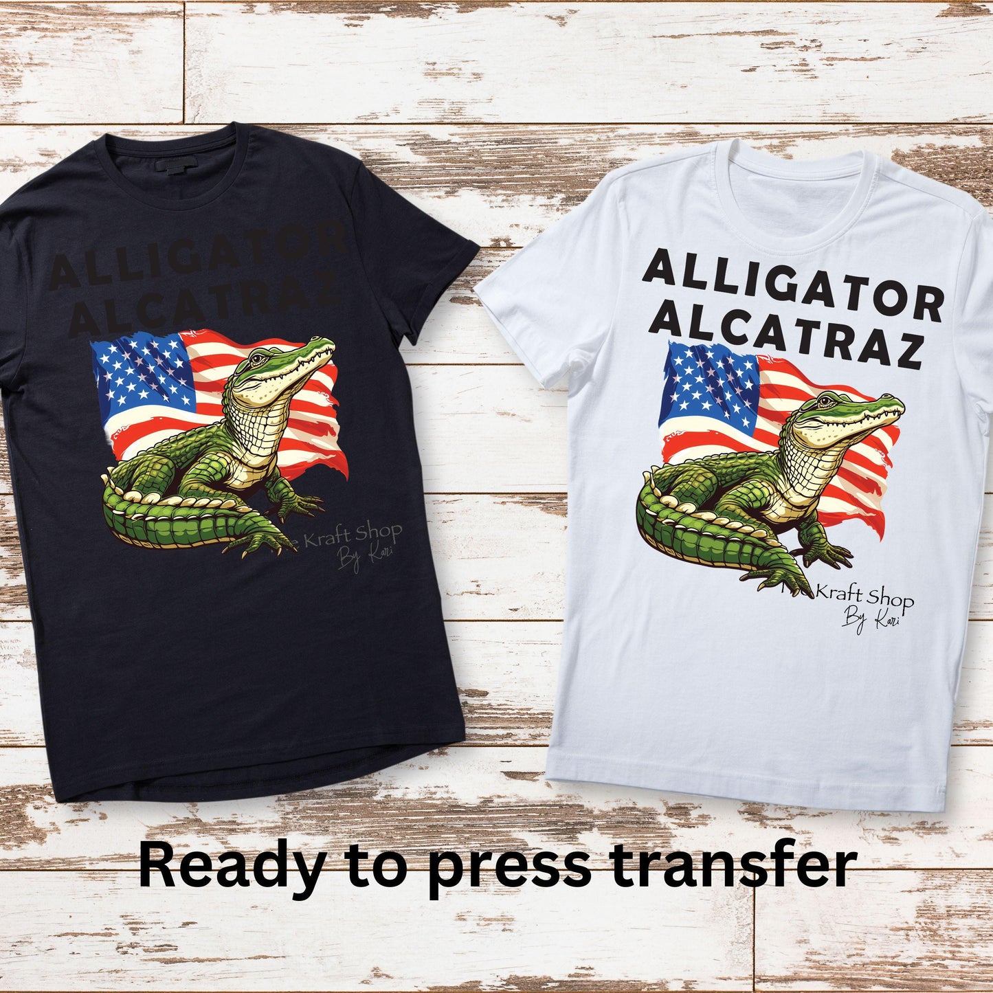DTF ready to press transfer Alligator Alcatraz with American flag shirt decal Direct to film #11487