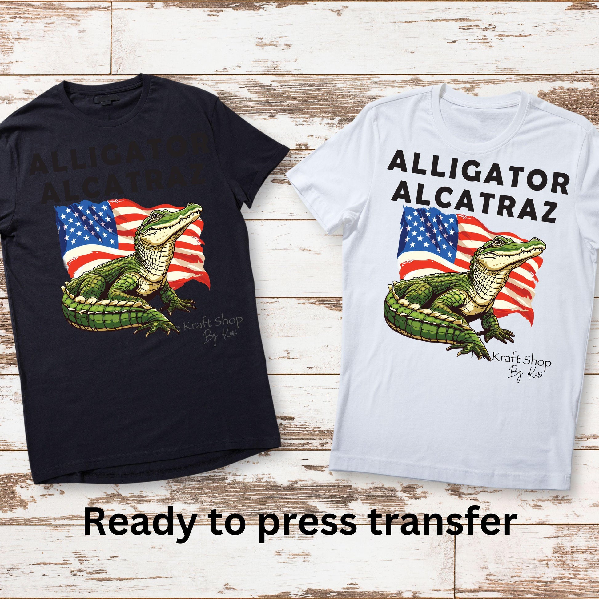DTF ready to press transfer Alligator Alcatraz with American flag shirt decal Direct to film #11487