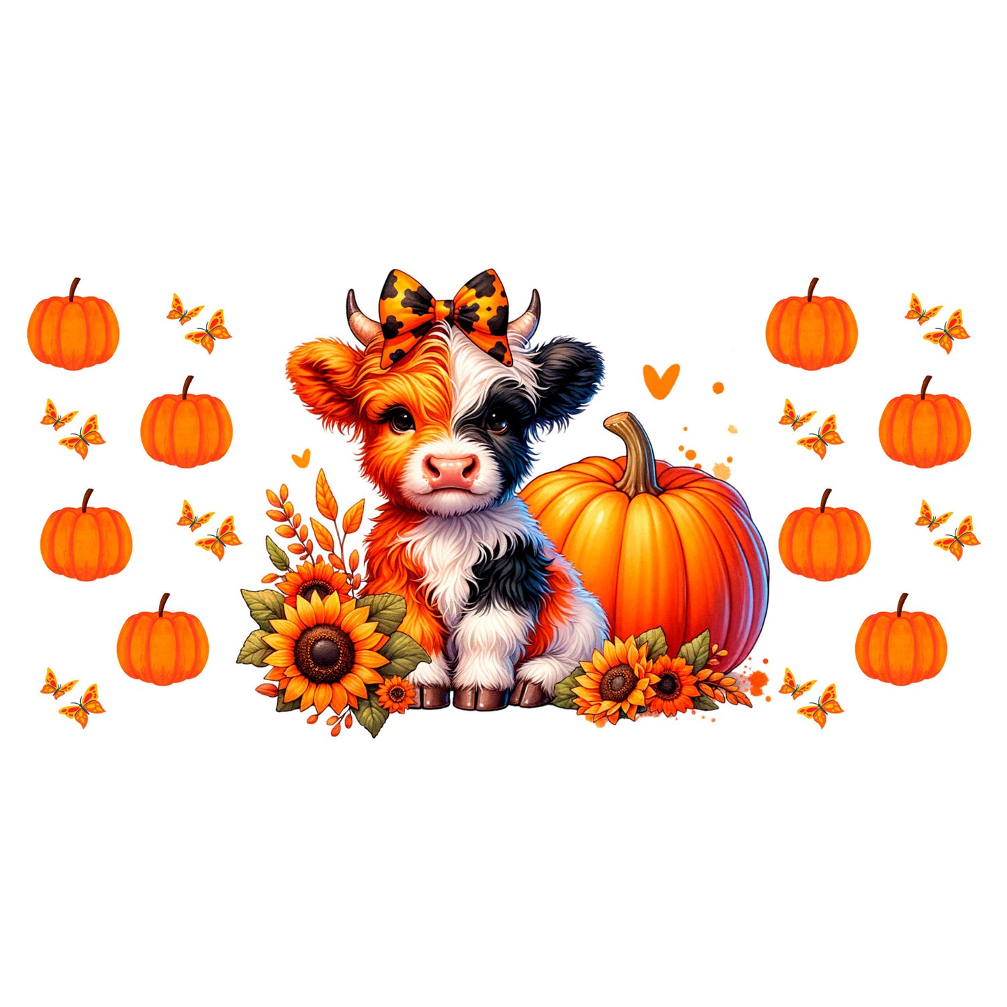 UV DTF Sticker print. Fall highland cow and Pumpkins wrap decal, tumbler decal UV wrap for glass can tumbler#7344