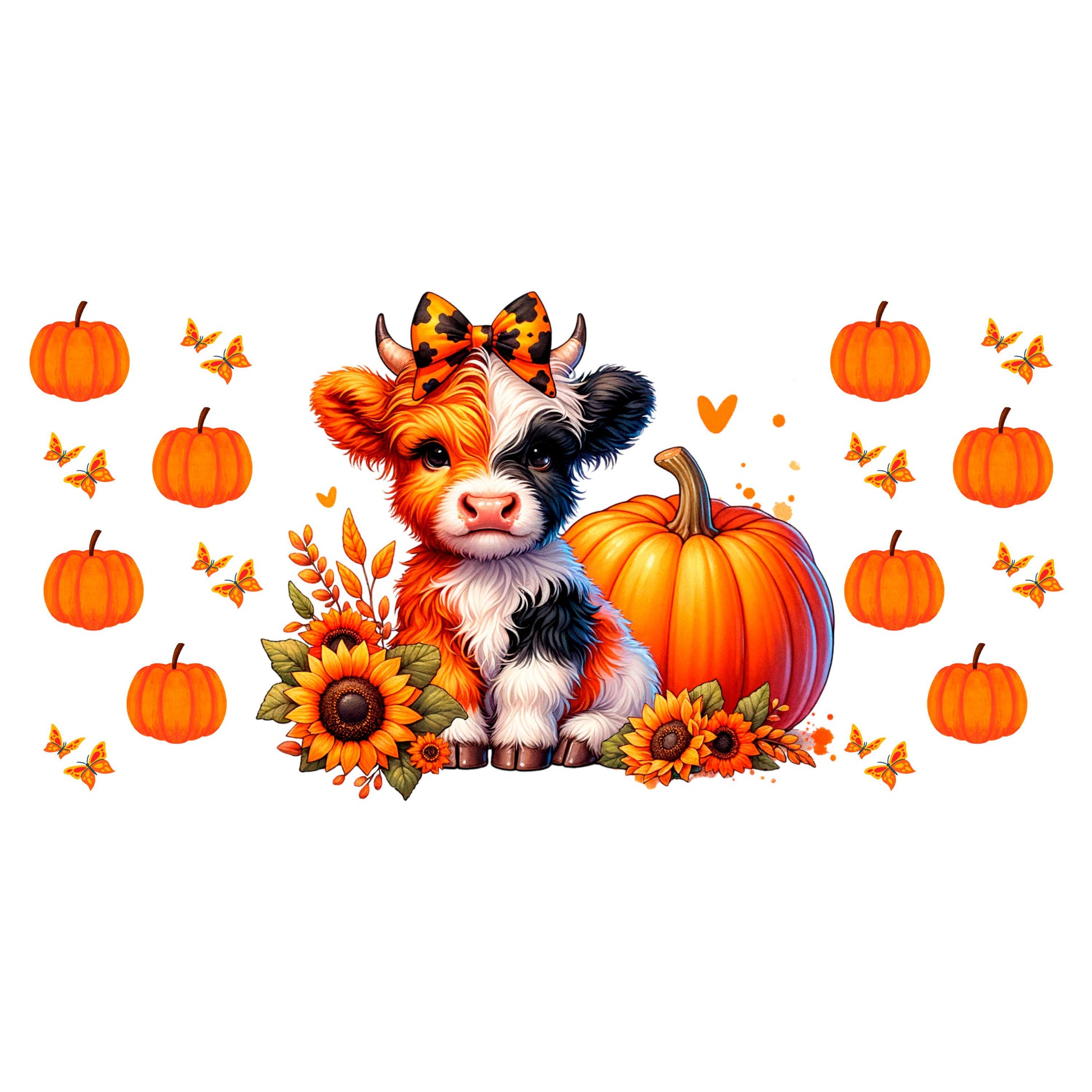 UV DTF Sticker print. Fall highland cow and Pumpkins wrap decal, tumbler decal UV wrap for glass can tumbler#7344
