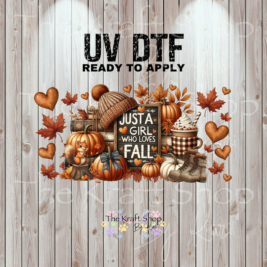 UV DTF Sticker print. Just a girl that loves fall elements wrap decal, tumbler decal UV wrap for glass can tumbler#7349