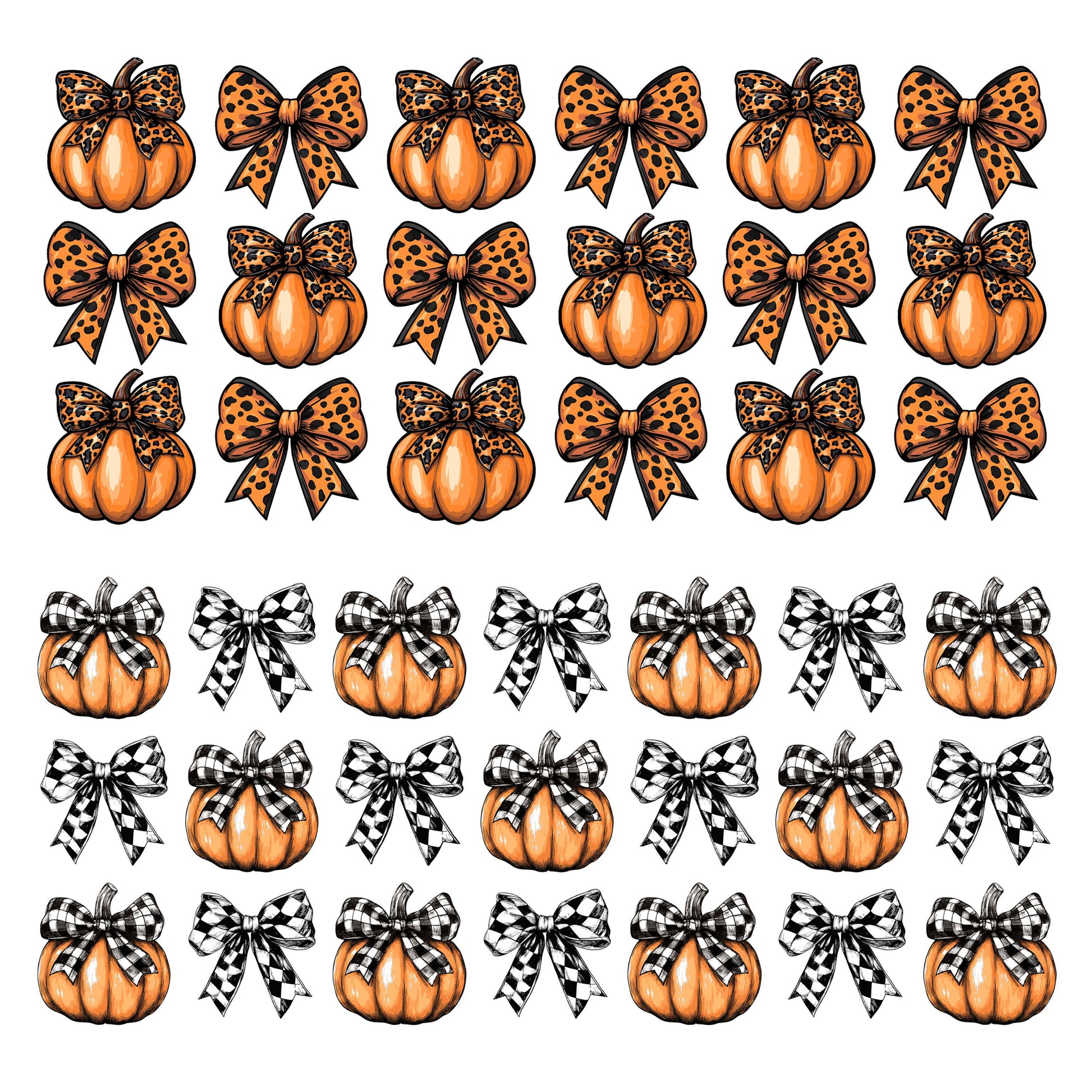 UV DTF Sticker print. Checkered black and white or leopard pumpkin bow fall elements wrap decal, UV wrap for glass can tumbler#7350
