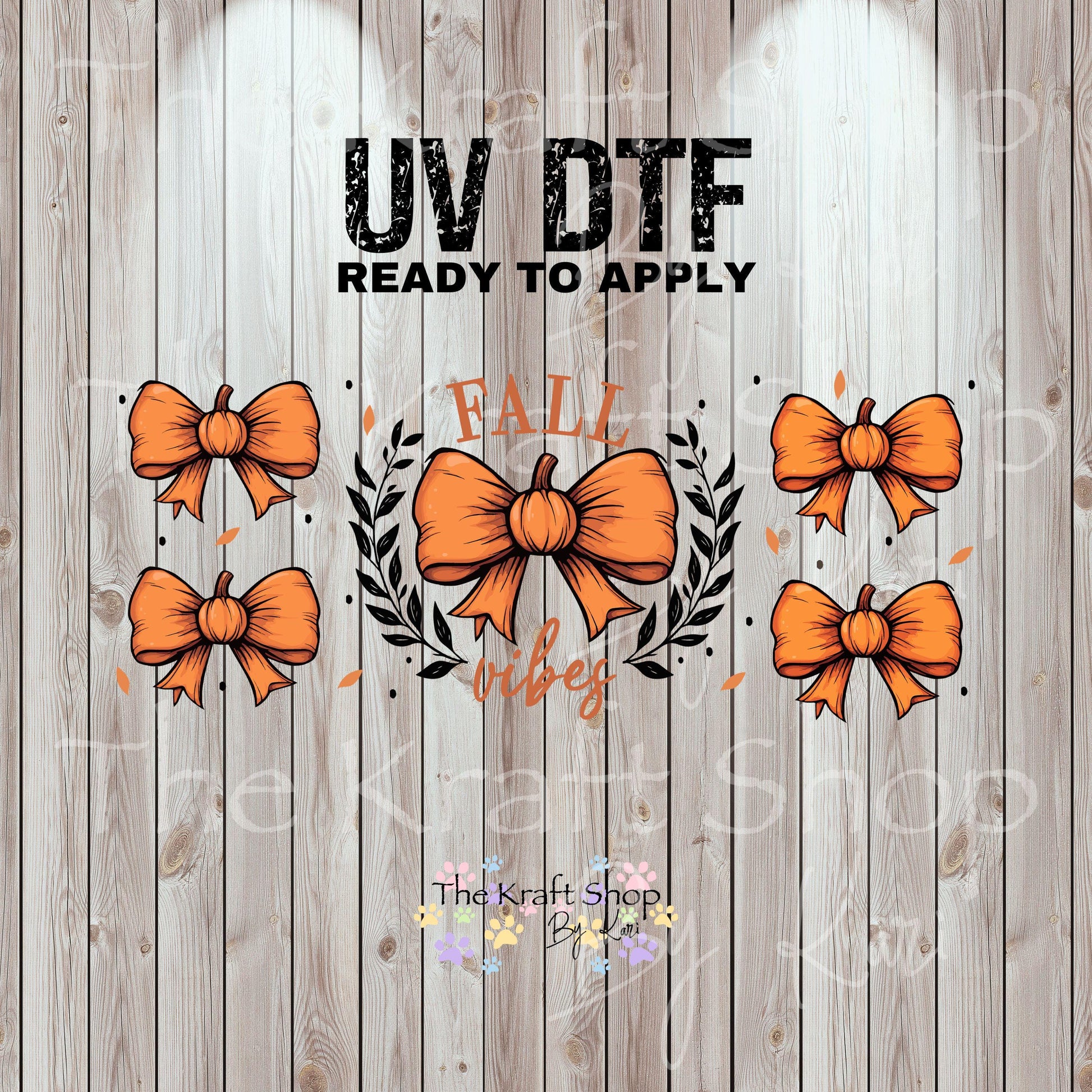 UV DTF Sticker print. Fall vibes pumpkin bows fall wrap decal, tumbler decal UV wrap for glass can tumbler#7351