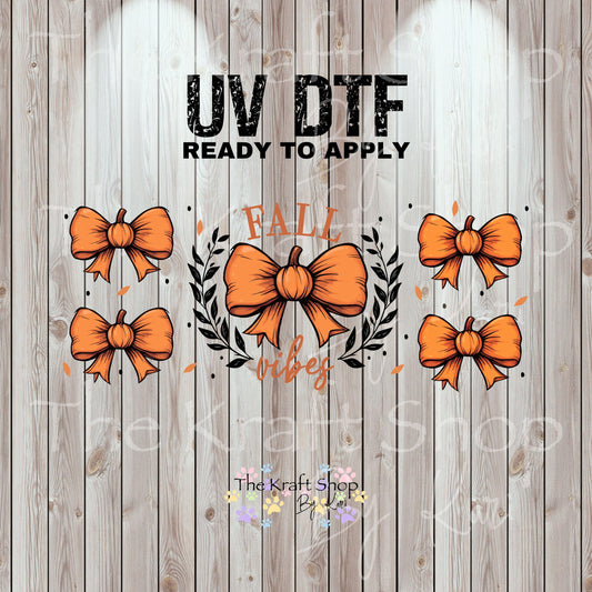 UV DTF Sticker print. Fall vibes pumpkin bows fall wrap decal, tumbler decal UV wrap for glass can tumbler#7351