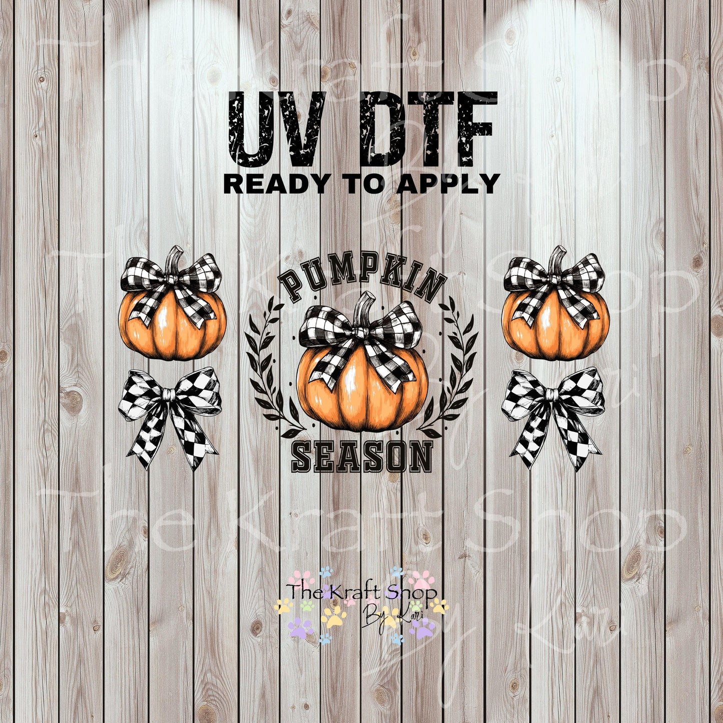 UV DTF Sticker print. Pumpkin season checkered bows fall wrap decal, tumbler decal UV wrap for glass can tumbler#7352