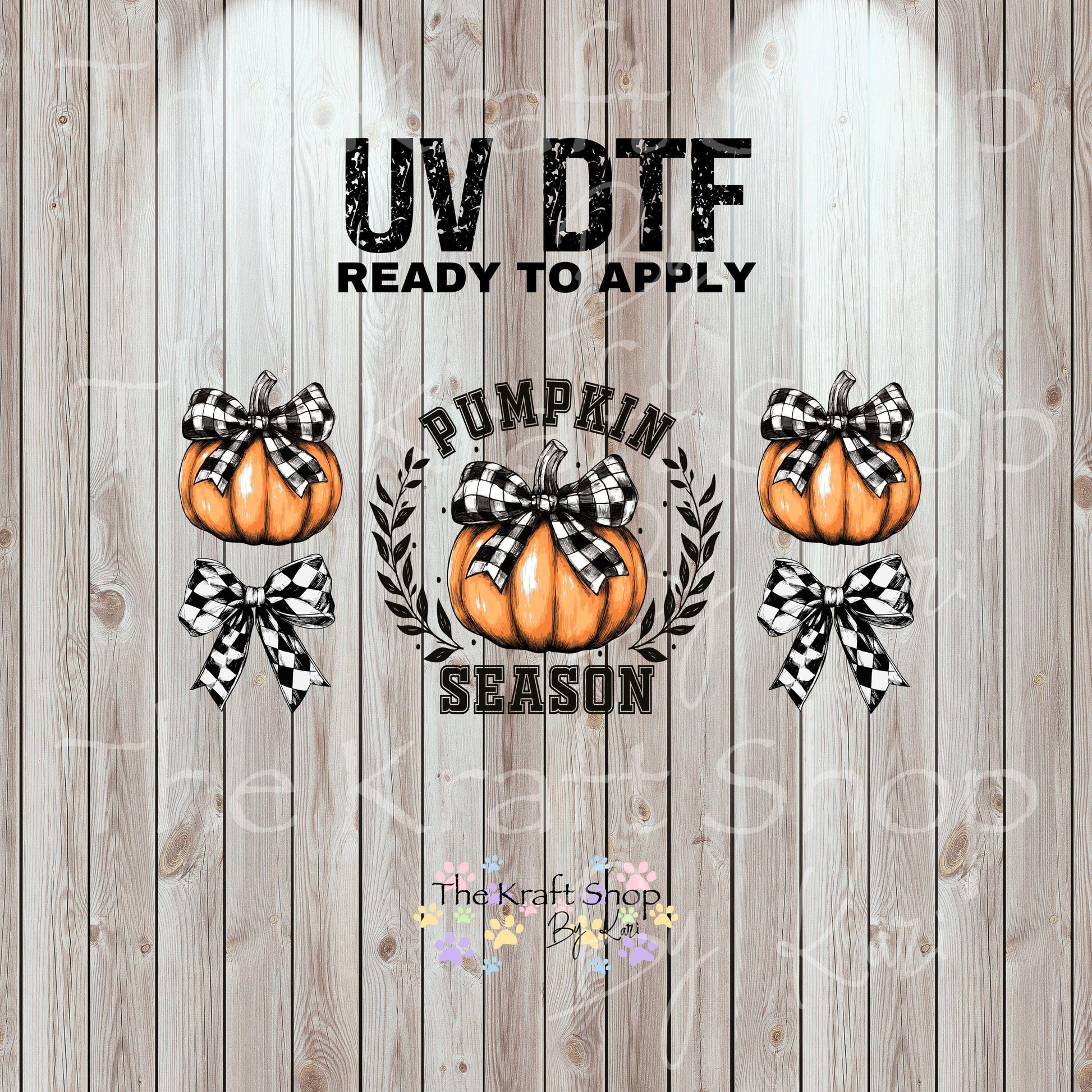 UV DTF Sticker print. Pumpkin season checkered bows fall wrap decal, tumbler decal UV wrap for glass can tumbler#7352