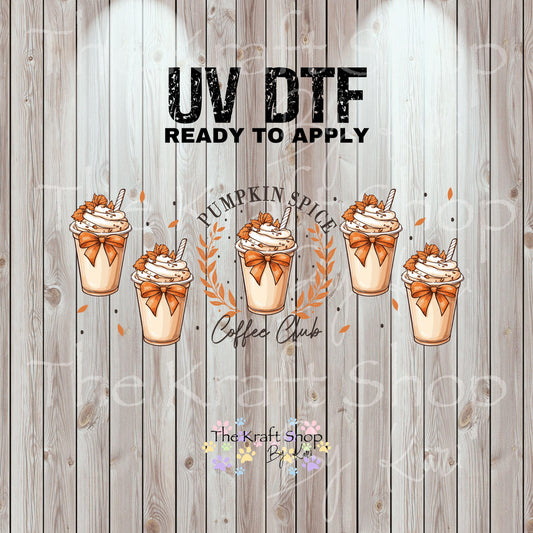 UV DTF Sticker print. Pumpkin spice coffee club fall wrap decal, tumbler decal UV wrap for glass can tumbler#7353