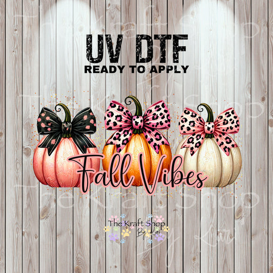 UV DTF Sticker print. Pink Fall Vibes wrap decal, tumbler decal UV wrap for glass can tumbler#7359