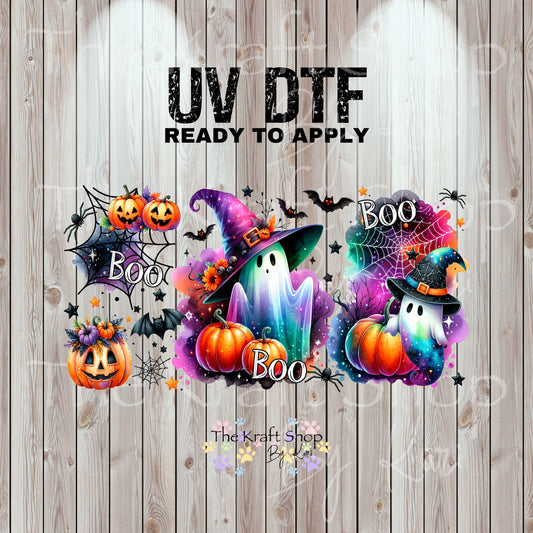 UV DTF Sticker print. Boo Halloween ghost wrap decal, tumbler decal UV wrap for glass can tumbler#7360