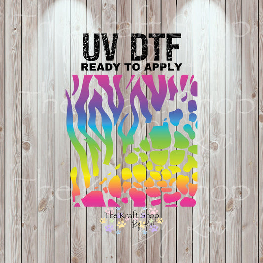 UV DTF Sticker print. Rainbow Safari Cow Zebra v split templates mixed media element bundle of decals, tumbler decal. #10309