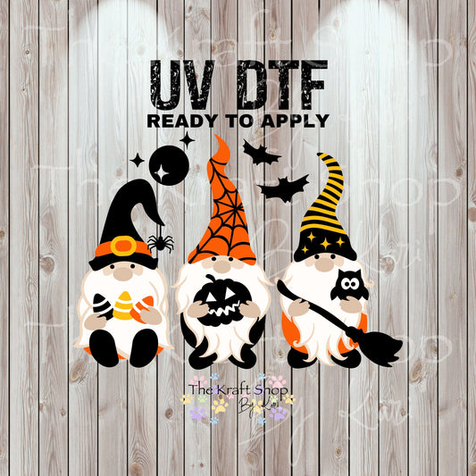 UV DTF Sticker print 3 Halloween Gnomes decal, tumbler decal, permanent sticker. #7362